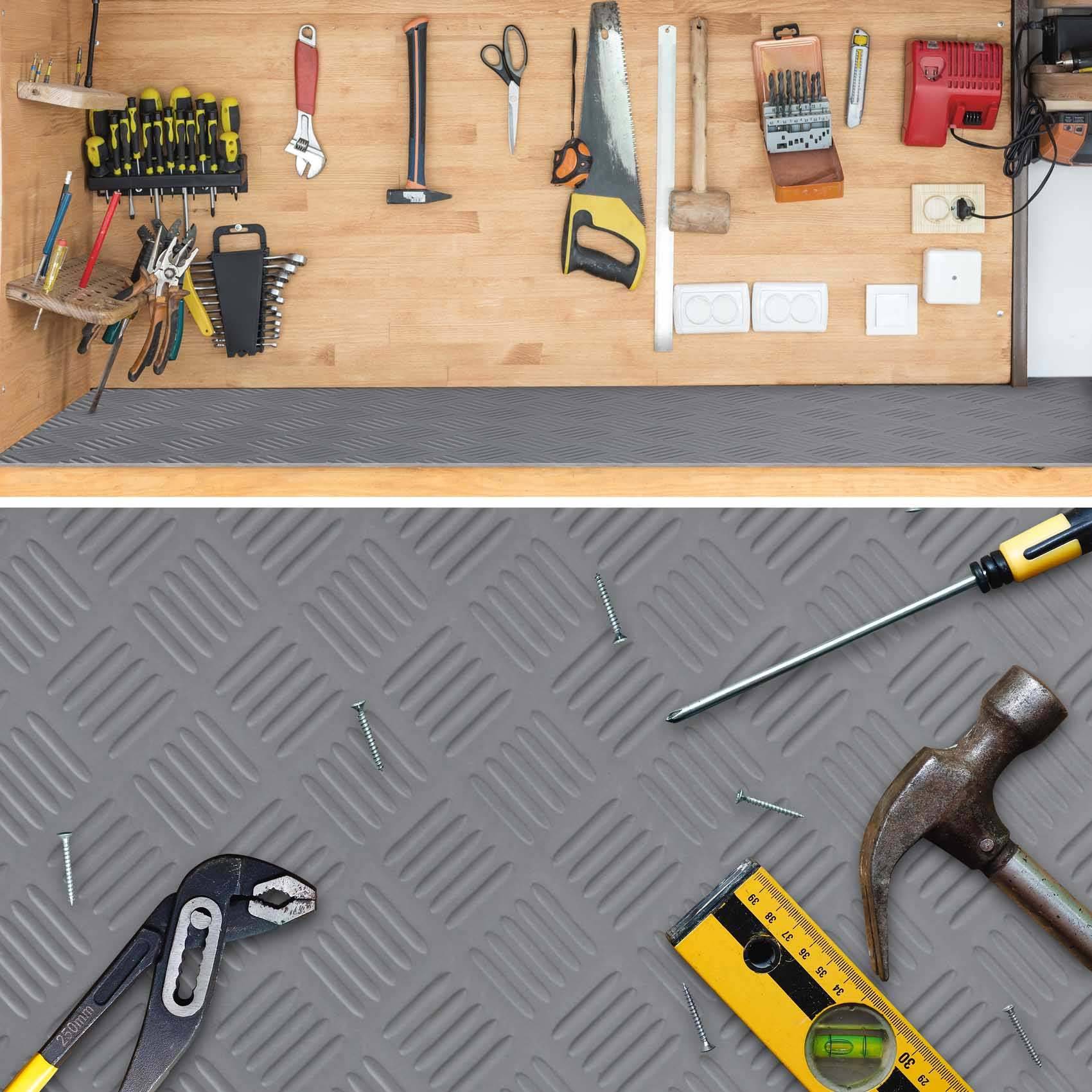 Gummi Antirutsch Premium TPE Geruchsarm Bodenbelag Riffelblechoptik Grau 3mm Stark 100 cm Breite 110 cm Länge