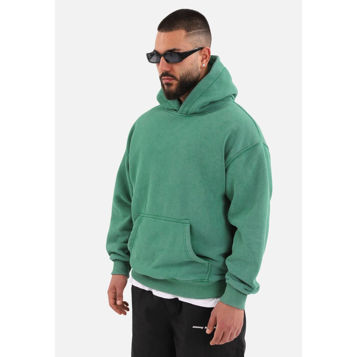 einfarbiger Washed Basic Oversized Hoodie | Premium Herren & Damen Kapuzenpullover Unisex L Grün