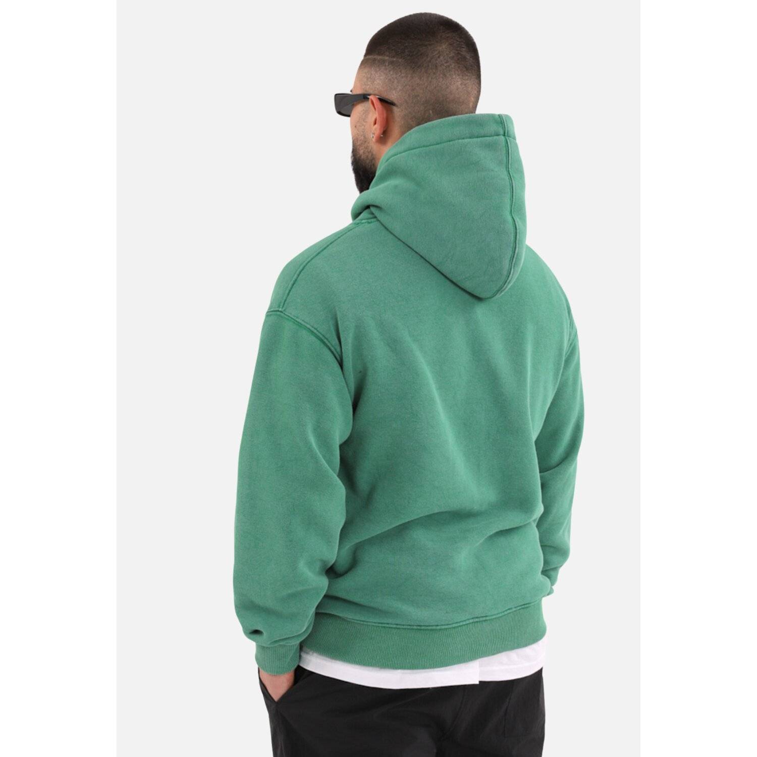 einfarbiger Washed Basic Oversized Hoodie | Premium Herren & Damen Kapuzenpullover Unisex L Grün