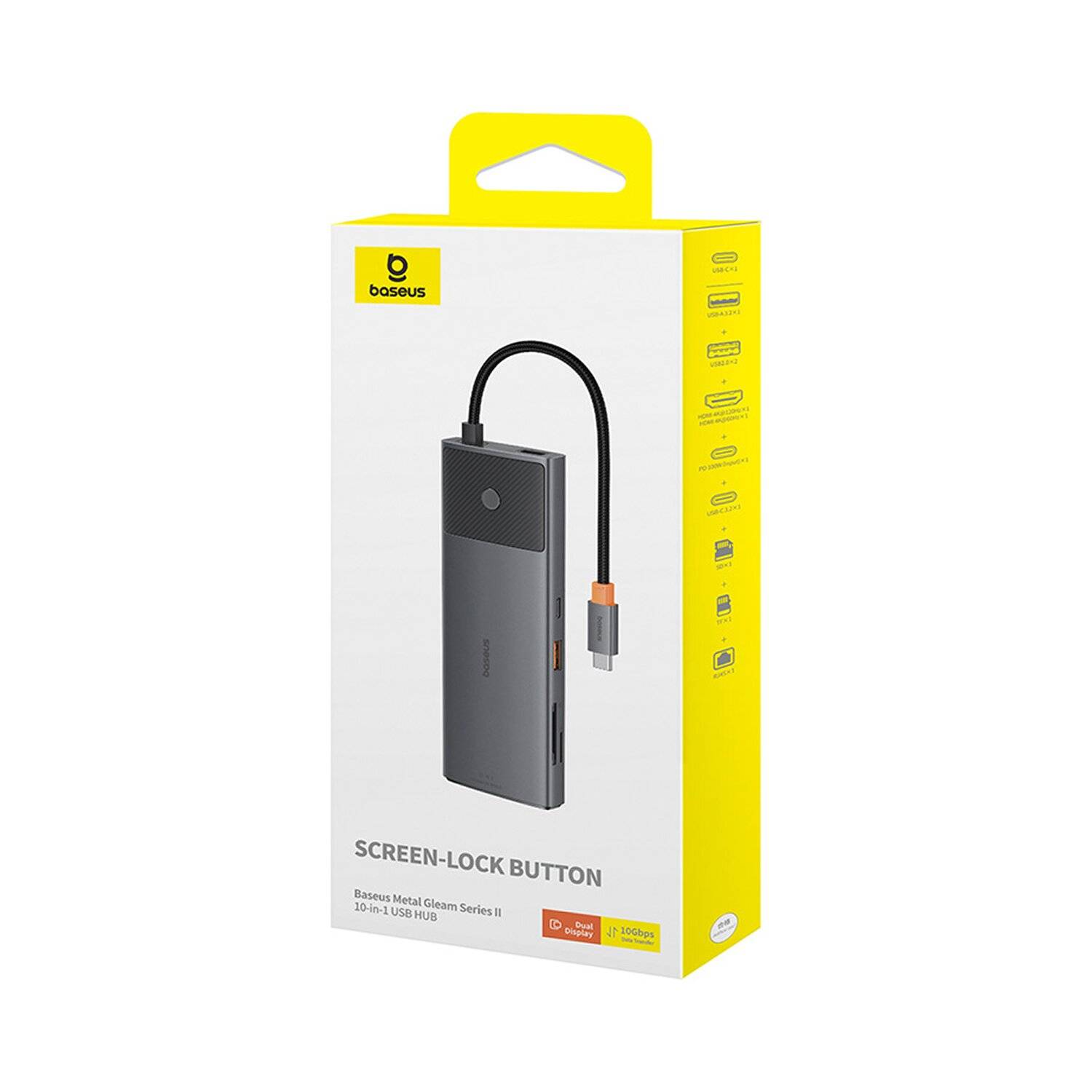 HUB 10in1 Baseus Metal Gleam Series USB-C zu USB-C PD / USB-C / 3x USB-A / 2x HDMI / RJ-45 / SD / TF - Schwarz