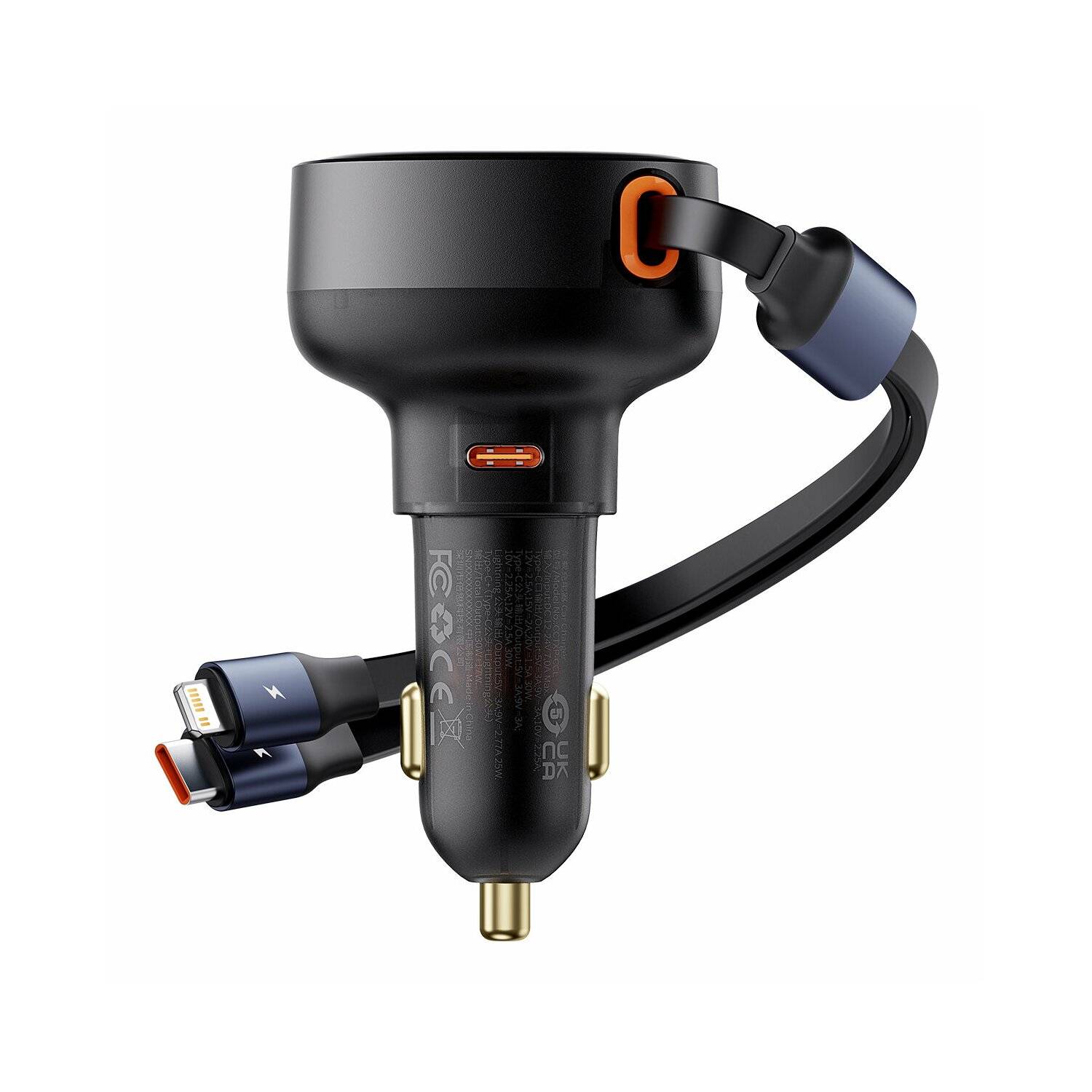 Baseus Enjoyment USB-C-Autoladegerät mit USB-C/ iPhone -60-W-Kabel – Schwarz