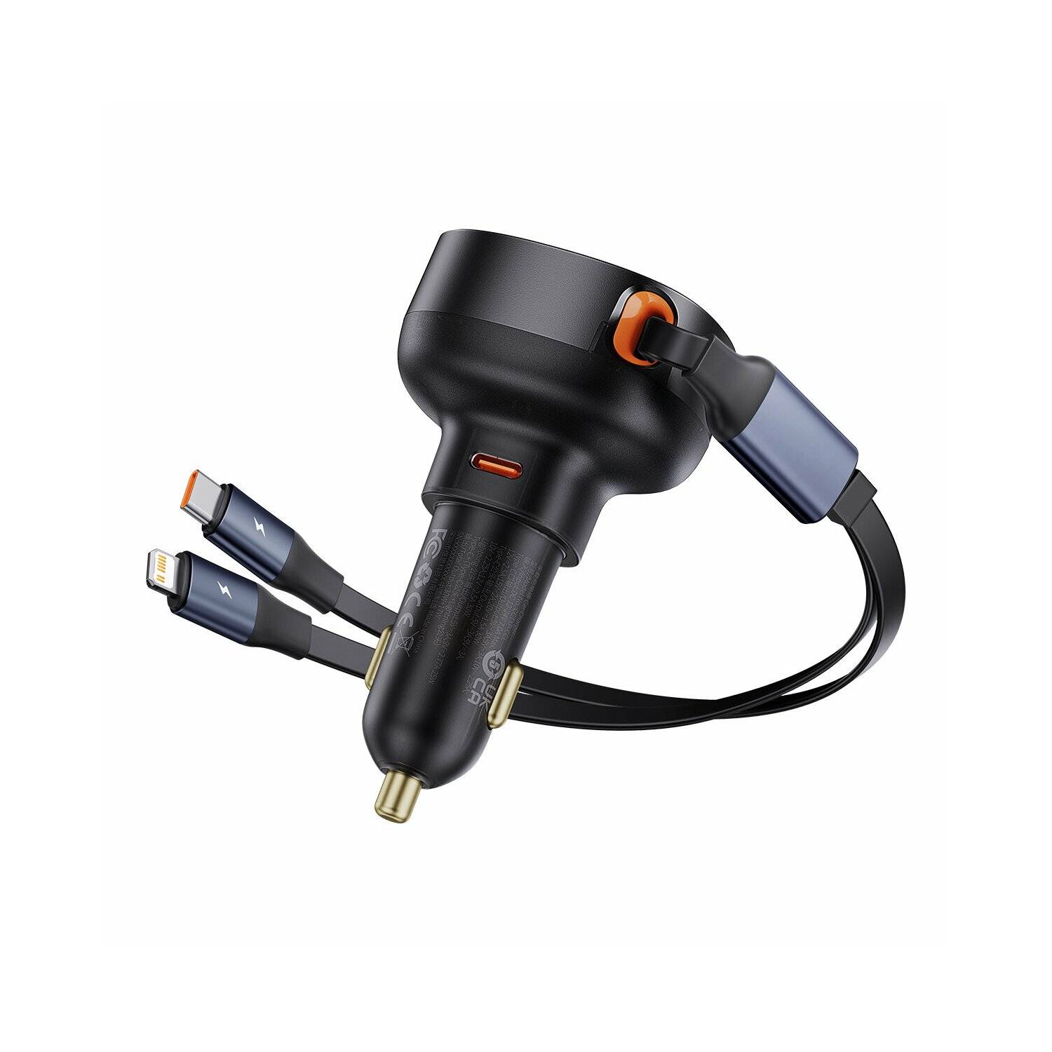 Baseus Enjoyment USB-C-Autoladegerät mit USB-C/ iPhone -60-W-Kabel – Schwarz