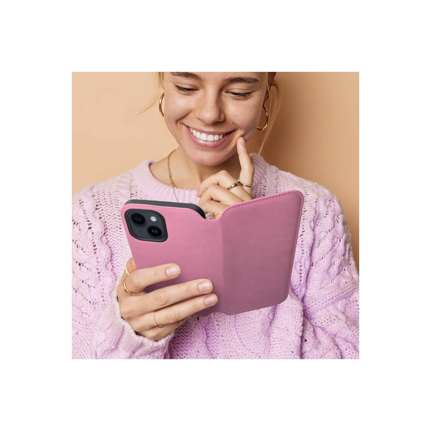 Dual Pocket Holster Buch Tasche kompatibel mit Samsung Galaxy A15 4G/5G Pink