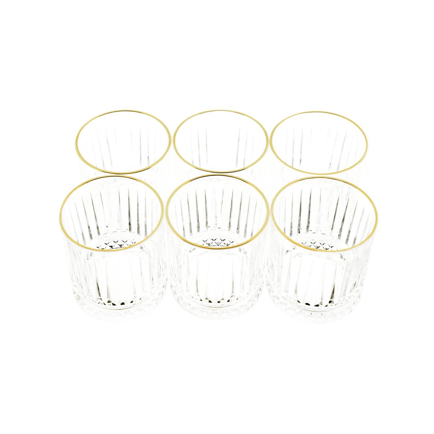 Almina Elisa 6 Tlg. Trinkgläser-Set Wasserglas mit Goldumrandung und Riffle Design 330 ml