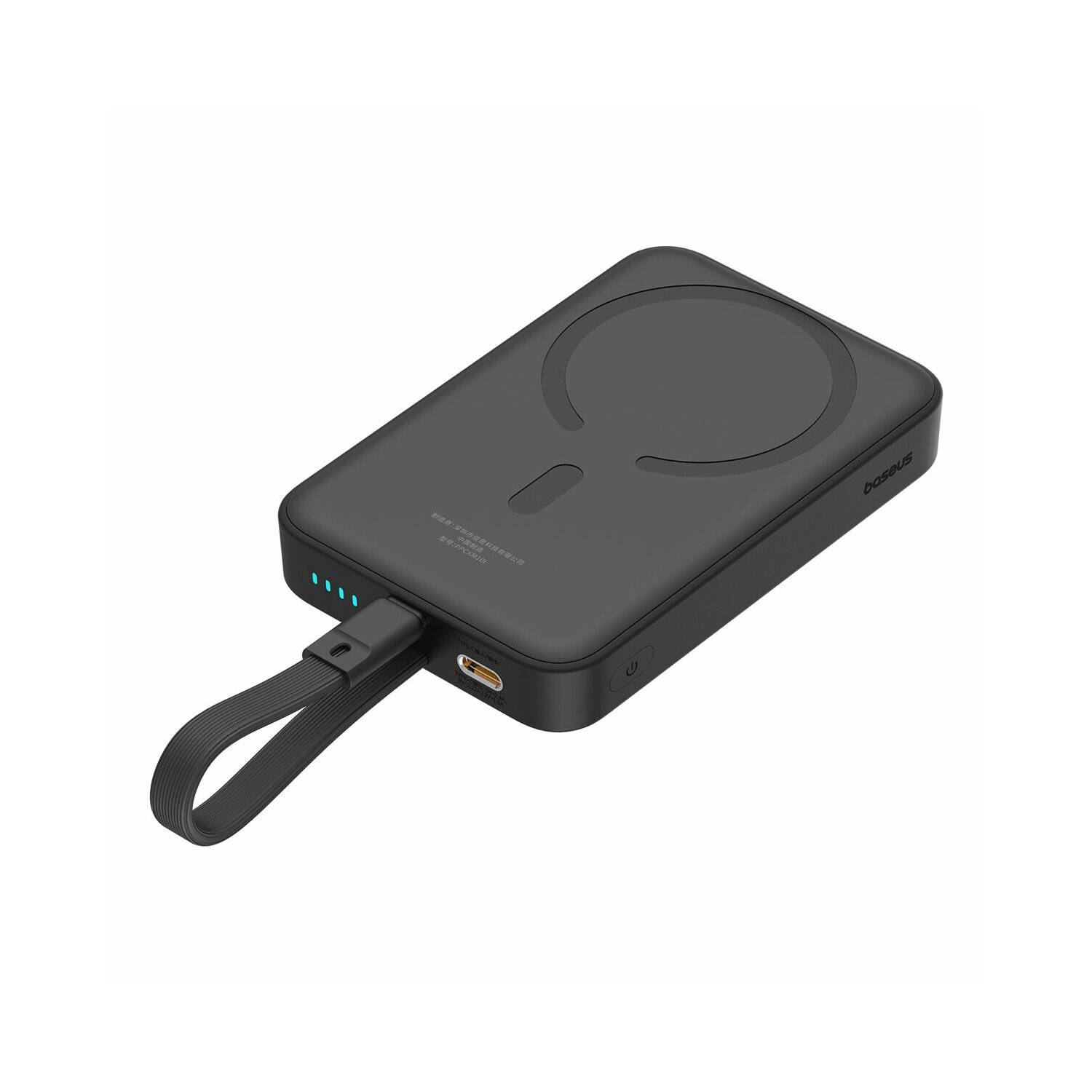 Baseus Magnetic Mini MagSafe 10000 mAh 20 W Powerbank mit integriertem iPhone Kabel + Kabel 0,3 m 60W Schwarz