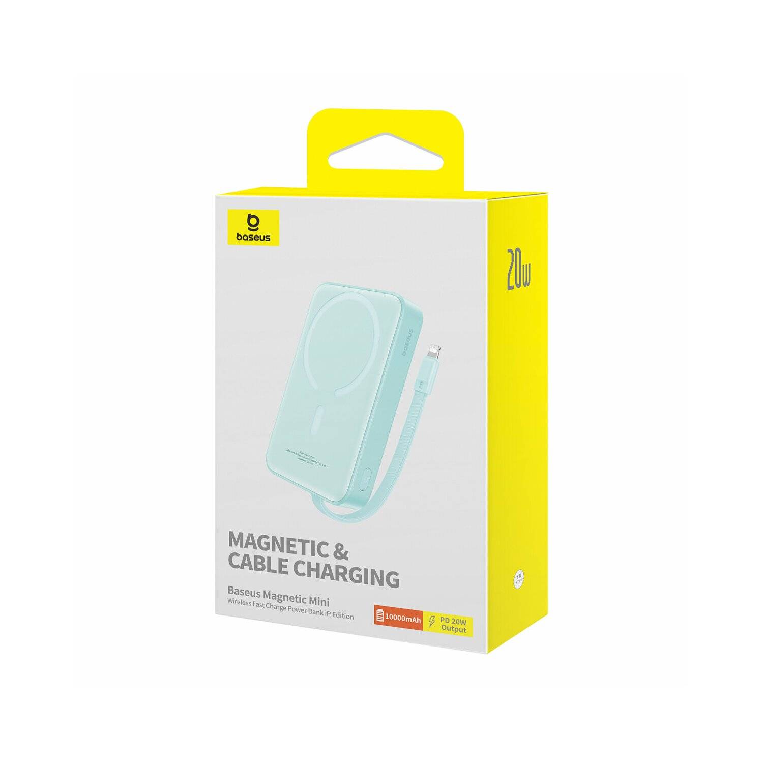 Baseus Magnetic Mini MagSafe 10000 mAh 20 W Powerbank mit integriertem iPhone Kabel + Kabel 0,3 m 60W Blau