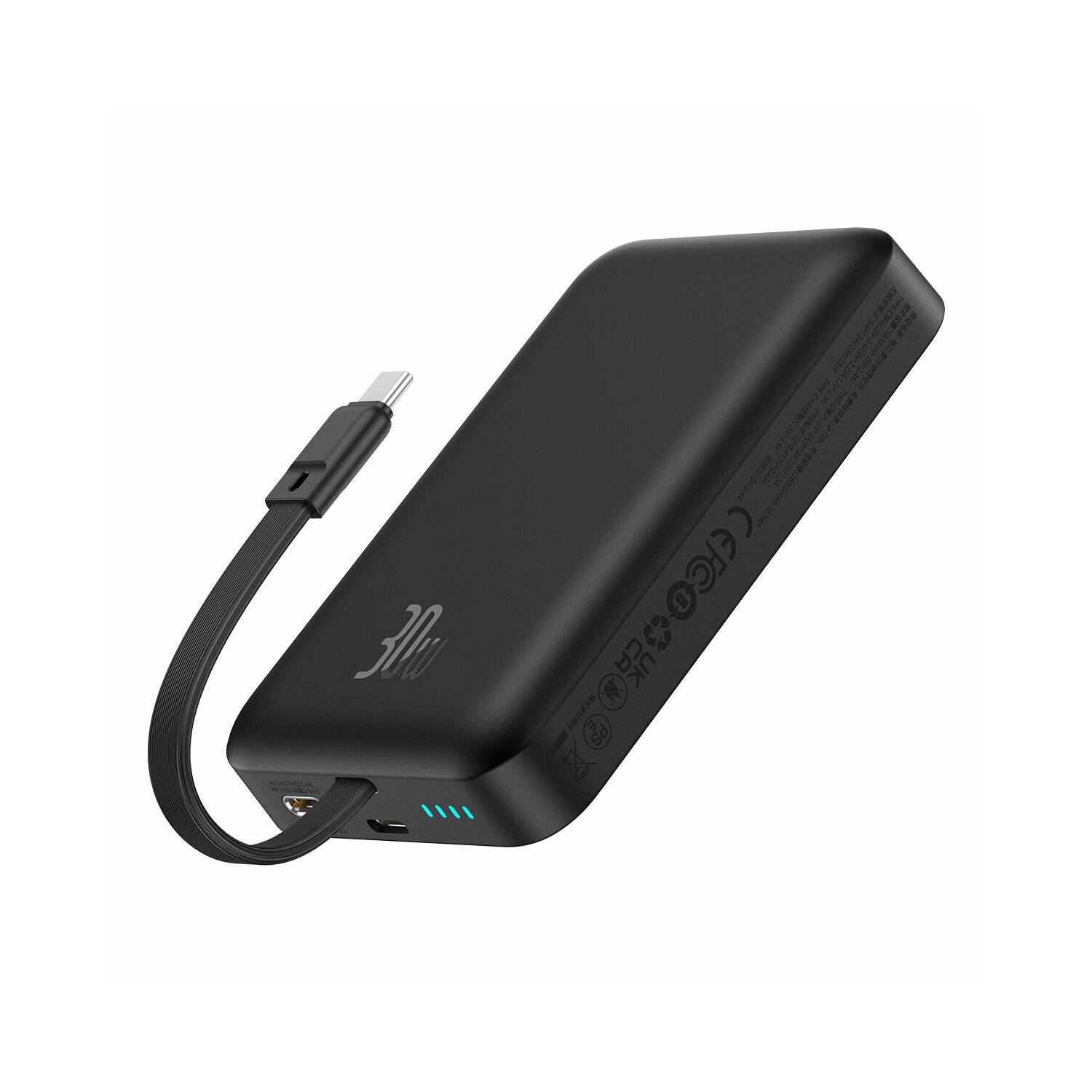 Baseus Magnetic Mini MagSafe 10000 mAh 30 W Powerbank mit integriertem USB-C Kabel + USB-C 60 W 0,3 m Kabel Schwarz
