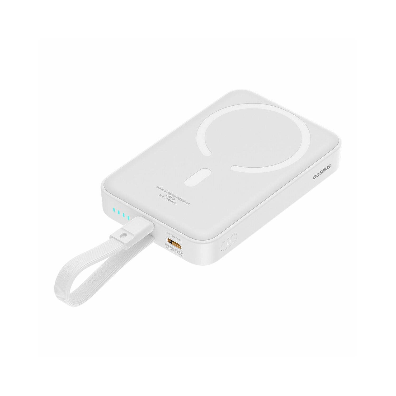 Baseus Magnetic Mini MagSafe 10000 mAh 20 W Powerbank mit integriertem iPhone Kabel + Kabel 60 W 0,3 m Weiß
