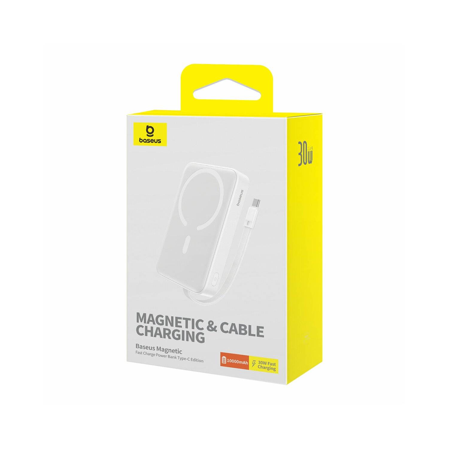 Baseus Magnetic Mini MagSafe 10000 mAh 30 W Powerbank mit integriertem USB-C Kabel + USB-C 60 W 0,3 m Kabel Weiß