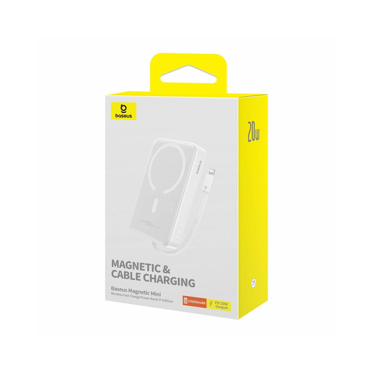 Baseus Magnetic Mini MagSafe 10000 mAh 20 W Powerbank mit integriertem iPhone Kabel + Kabel 60 W 0,3 m Weiß