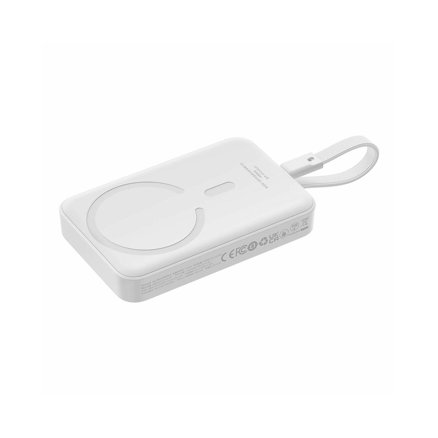 Baseus Magnetic Mini MagSafe 10000 mAh 30 W Powerbank mit integriertem USB-C Kabel + USB-C 60 W 0,3 m Kabel Weiß