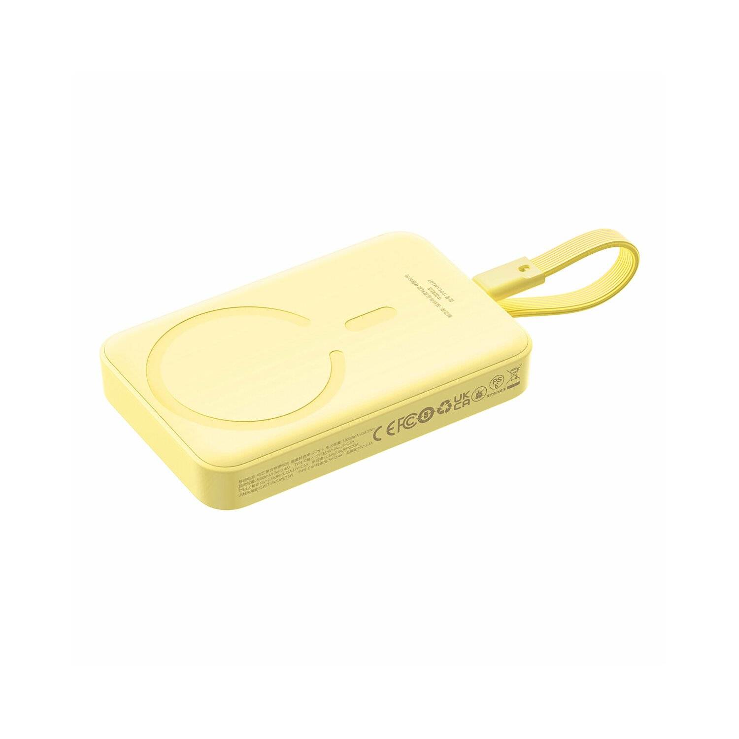 Baseus Magnetic Mini MagSafe 10000 mAh 30 W Powerbank mit integriertem USB-C Kabel + USB-C 60 W 0,3 m Kabel Gelb