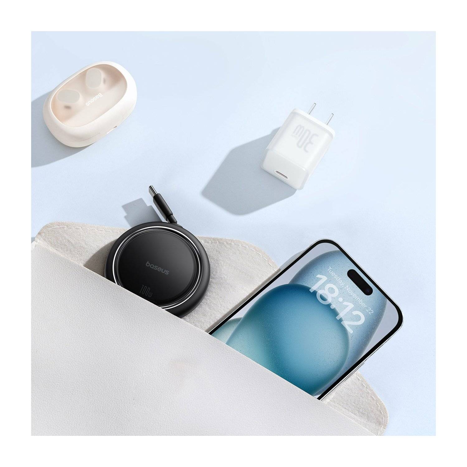 Baseus Free2Draw Mini USB-C – USB-C 100 W 1 m einziehbares Kabel Schwarz