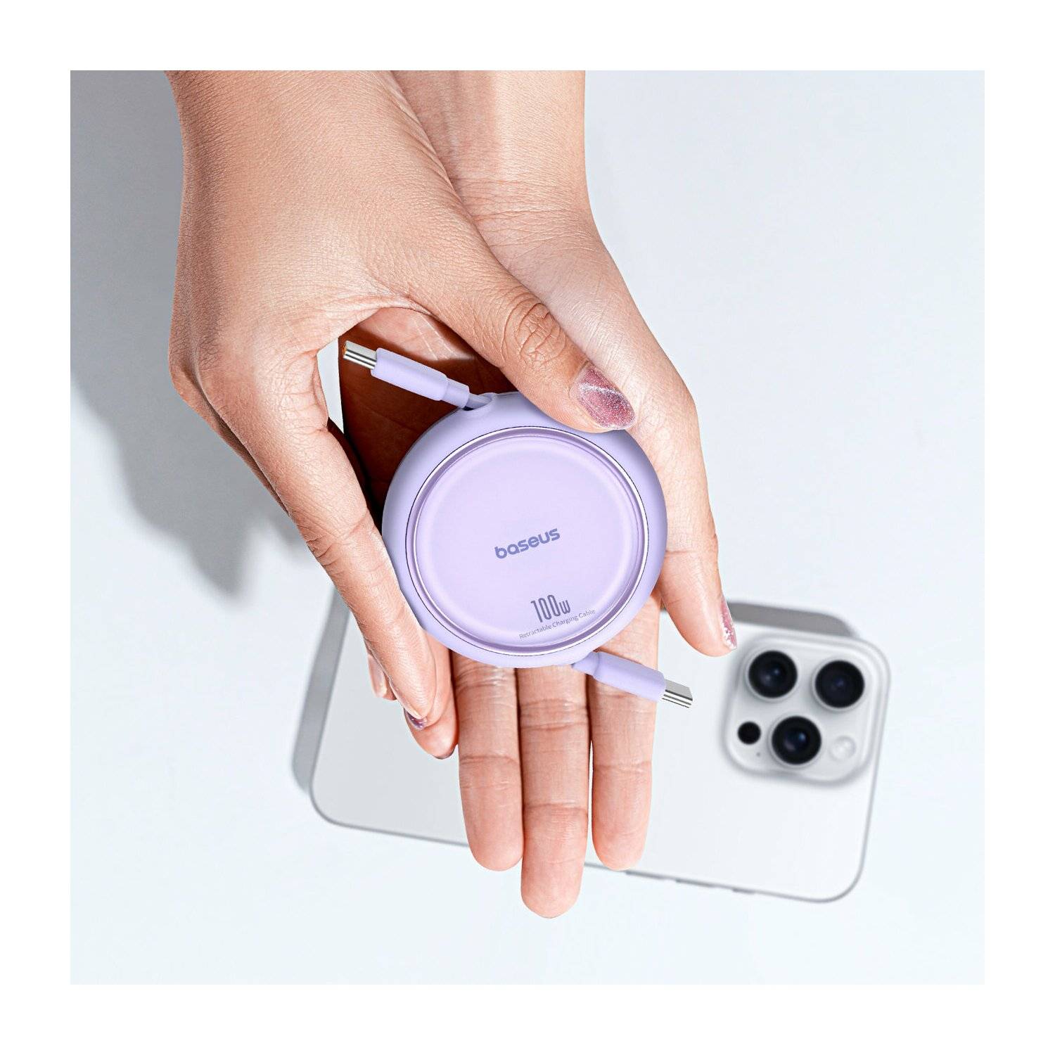 Baseus Free2Draw Mini USB-C – USB-C 100 W 1 m einziehbares Kabel Lila