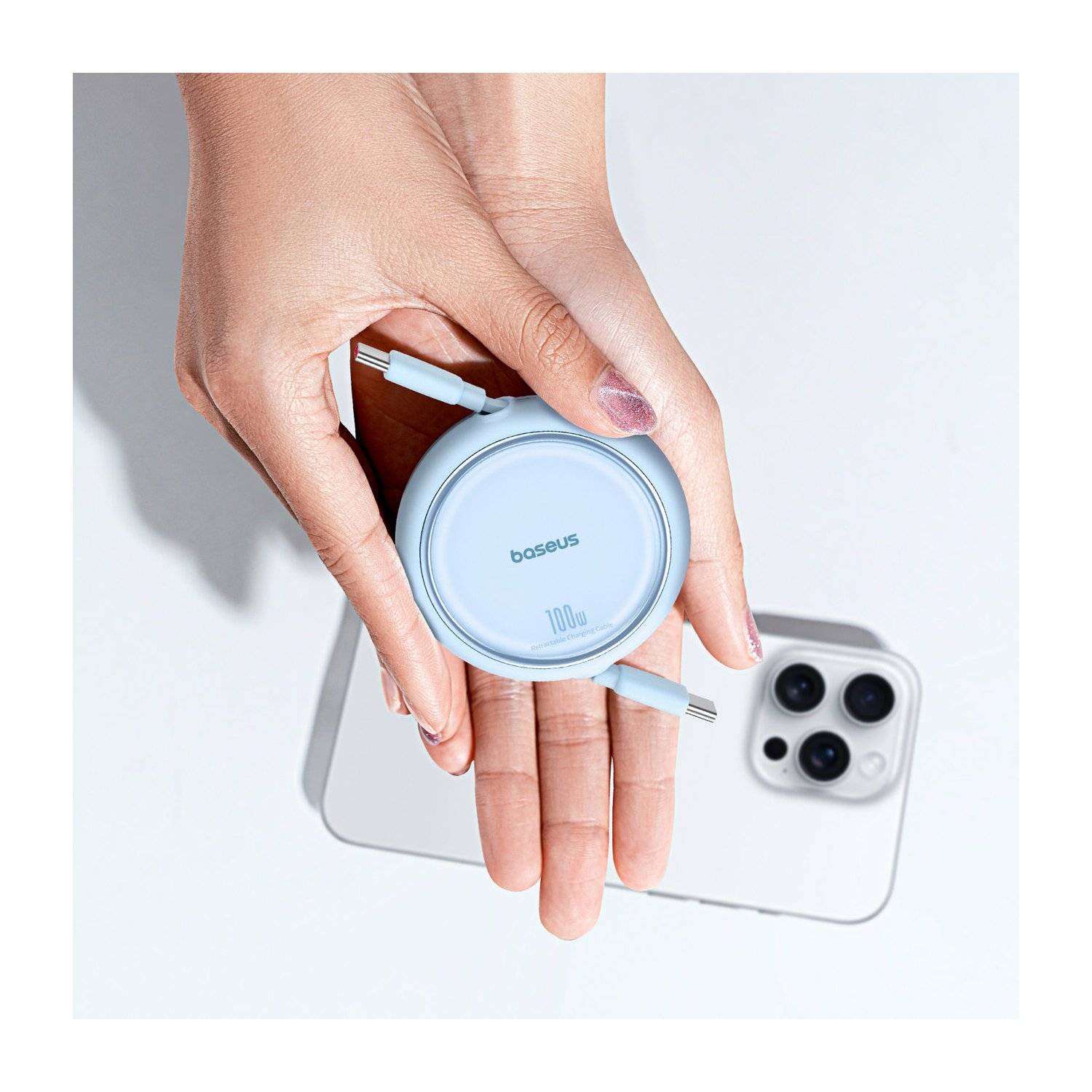 Baseus Free2Draw Mini USB-C – USB-C 100 W 1 m einziehbares Kabel Blau