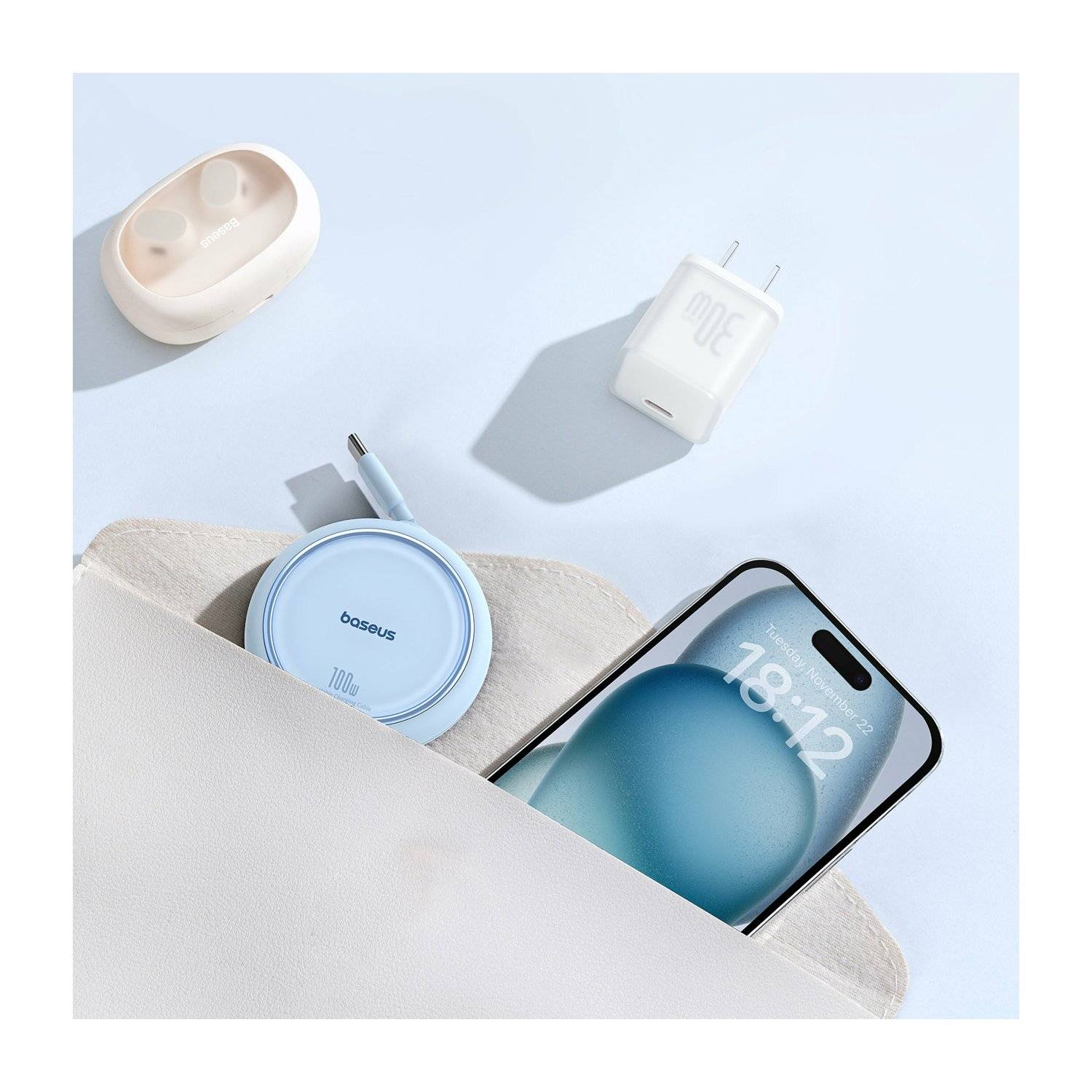 Baseus Free2Draw Mini USB-C – USB-C 100 W 1 m einziehbares Kabel Blau