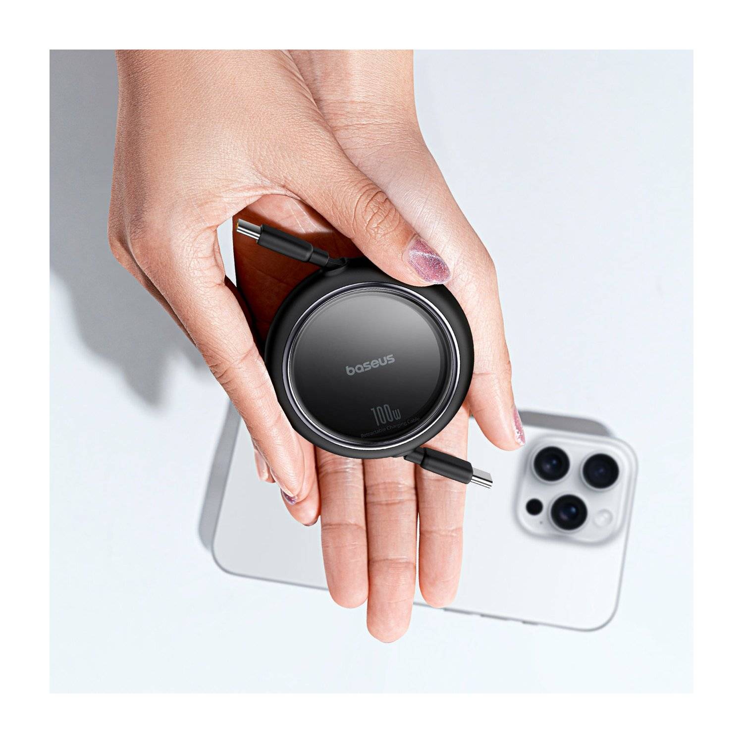 Baseus Free2Draw Mini USB-C – USB-C 100 W 1 m einziehbares Kabel Schwarz