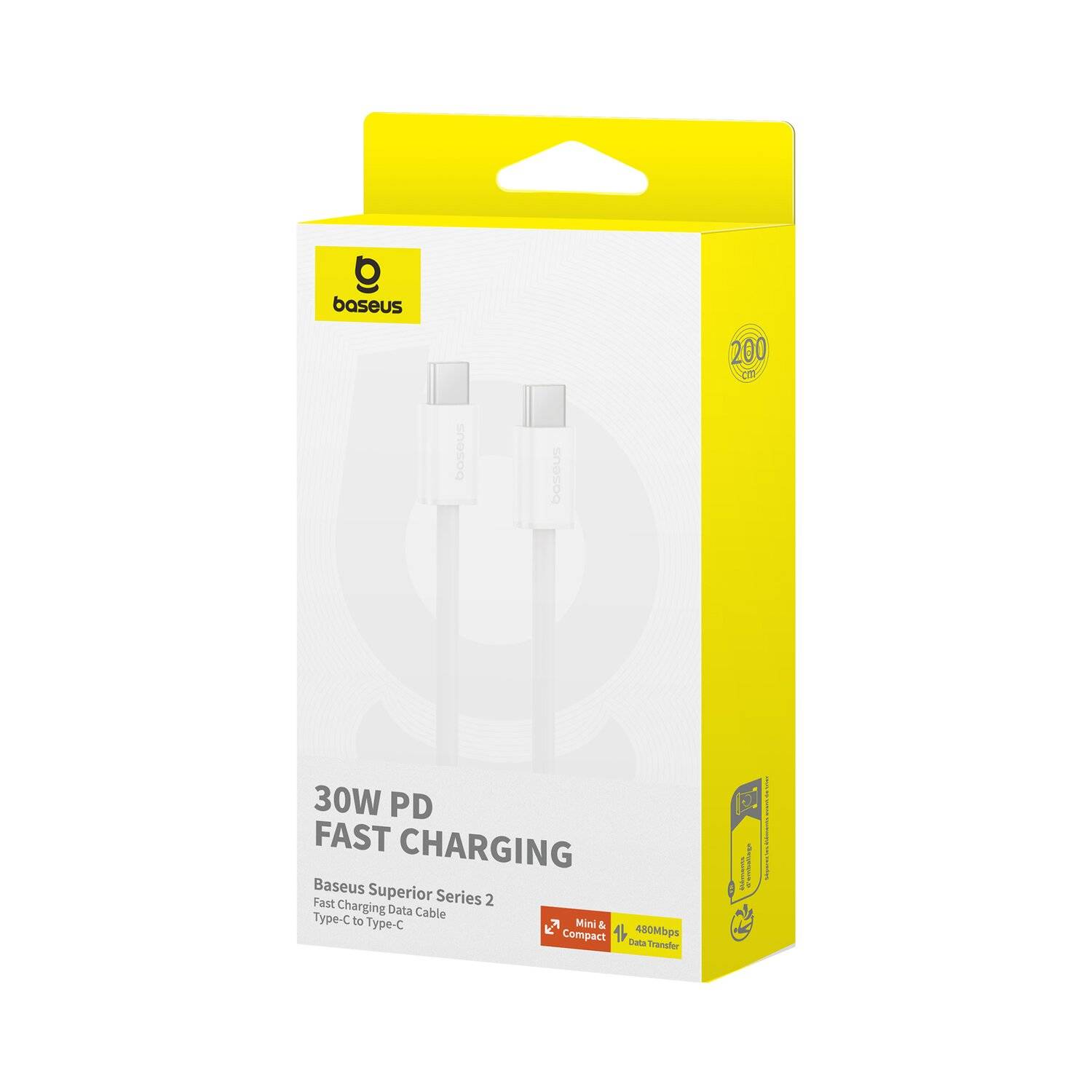 Baseus Superior Series II USB-C – USB-C 30 W 480 Mbit/s Kabel – Weiß 2 m