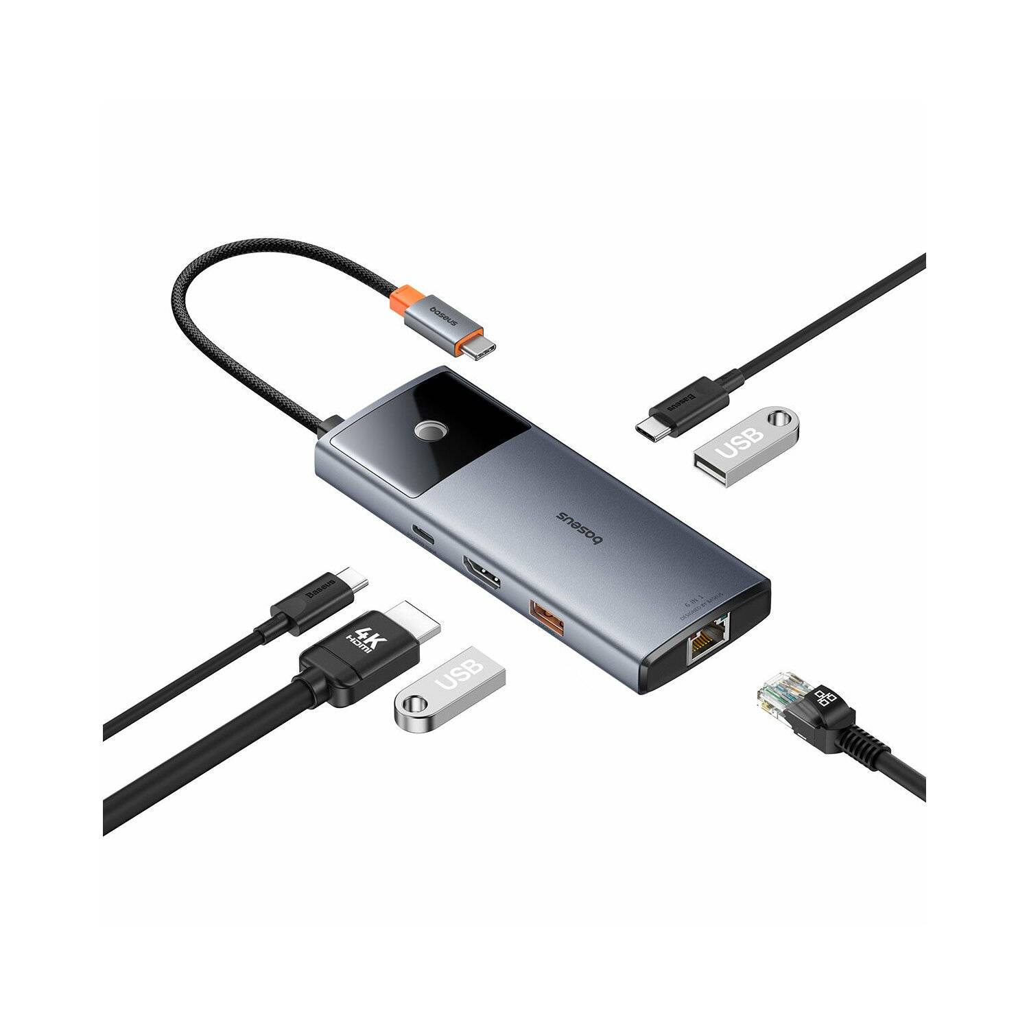 USB-HUB 6in1 Baseus Metal Gleam Series II USB-A/USB-C/USB-C PD/HDMI/RJ45 – schwarz