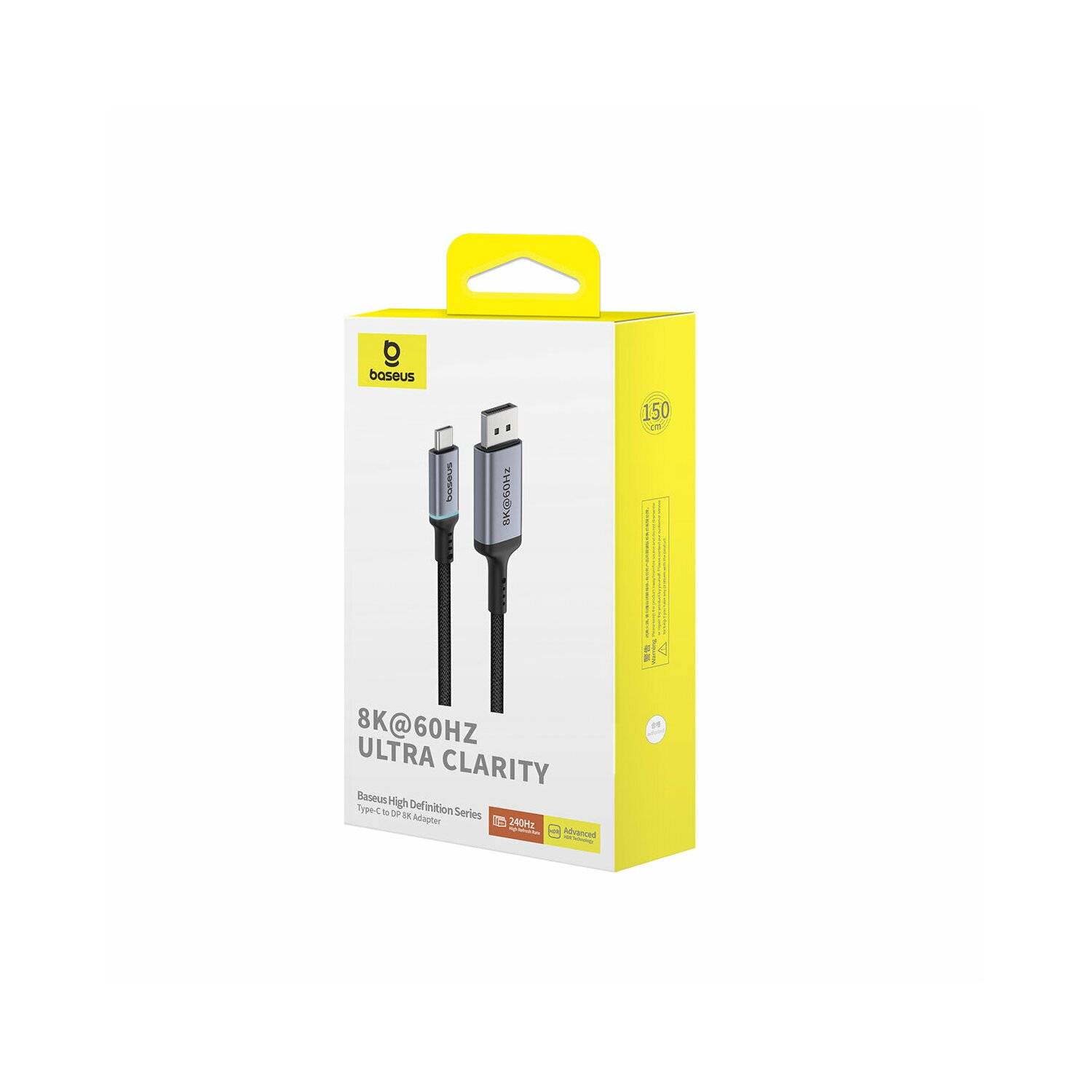 Baseus High Definition Series USB-C auf DisplayPort 1.4 8K 60Hz Unidirektionales Kabel Schwarz 1,5 m