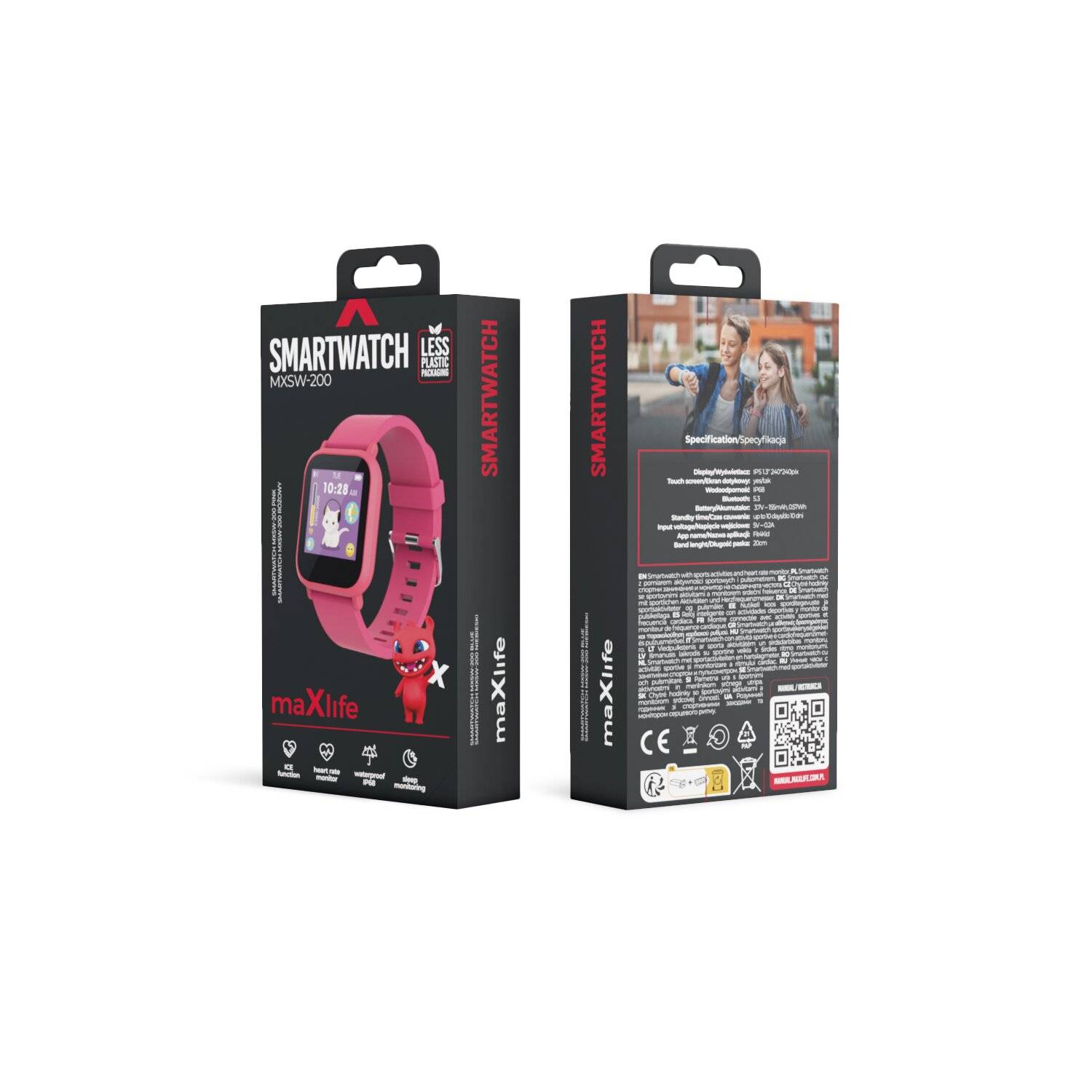 Maxlife Smartwatch für Kinder IP68 Wasserfest mit 3 intrigierten Spiele Pink