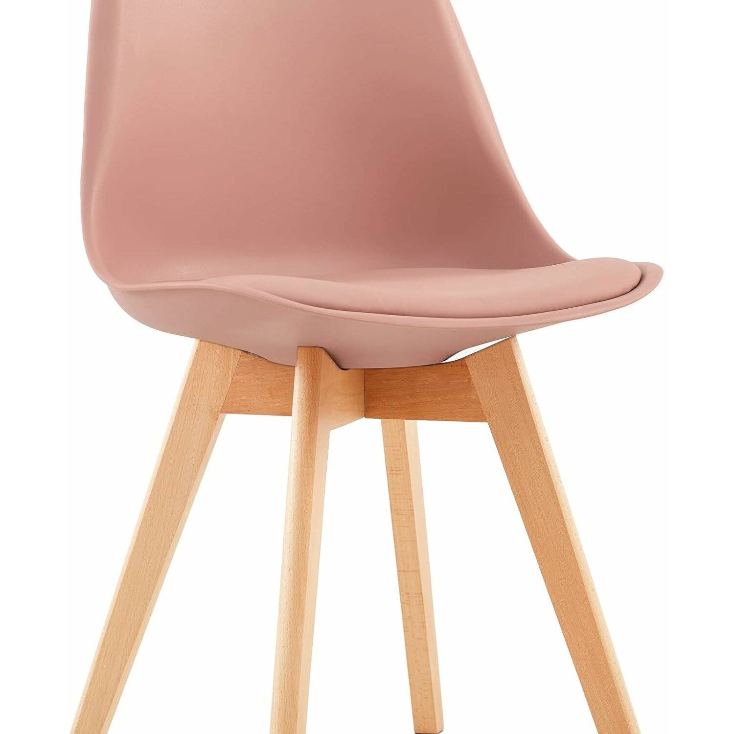 2er Set Esszimmerstühle mit Massivholz Buche Bein Skandinavisch Design Gepolsterter aus Leder Küchenstuhl, Rauchrosa