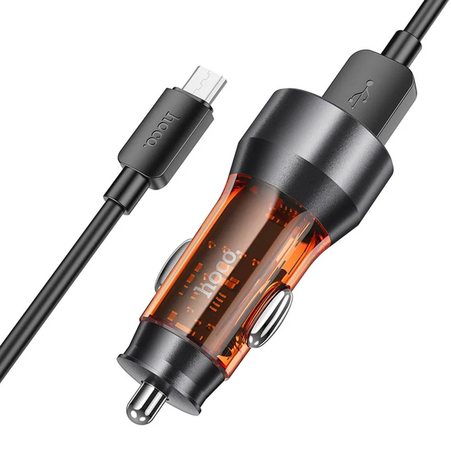 HOCO Autoladegerät 2 x USB QC 18W + USB-Kabel für Micro NZ12 transparent orange