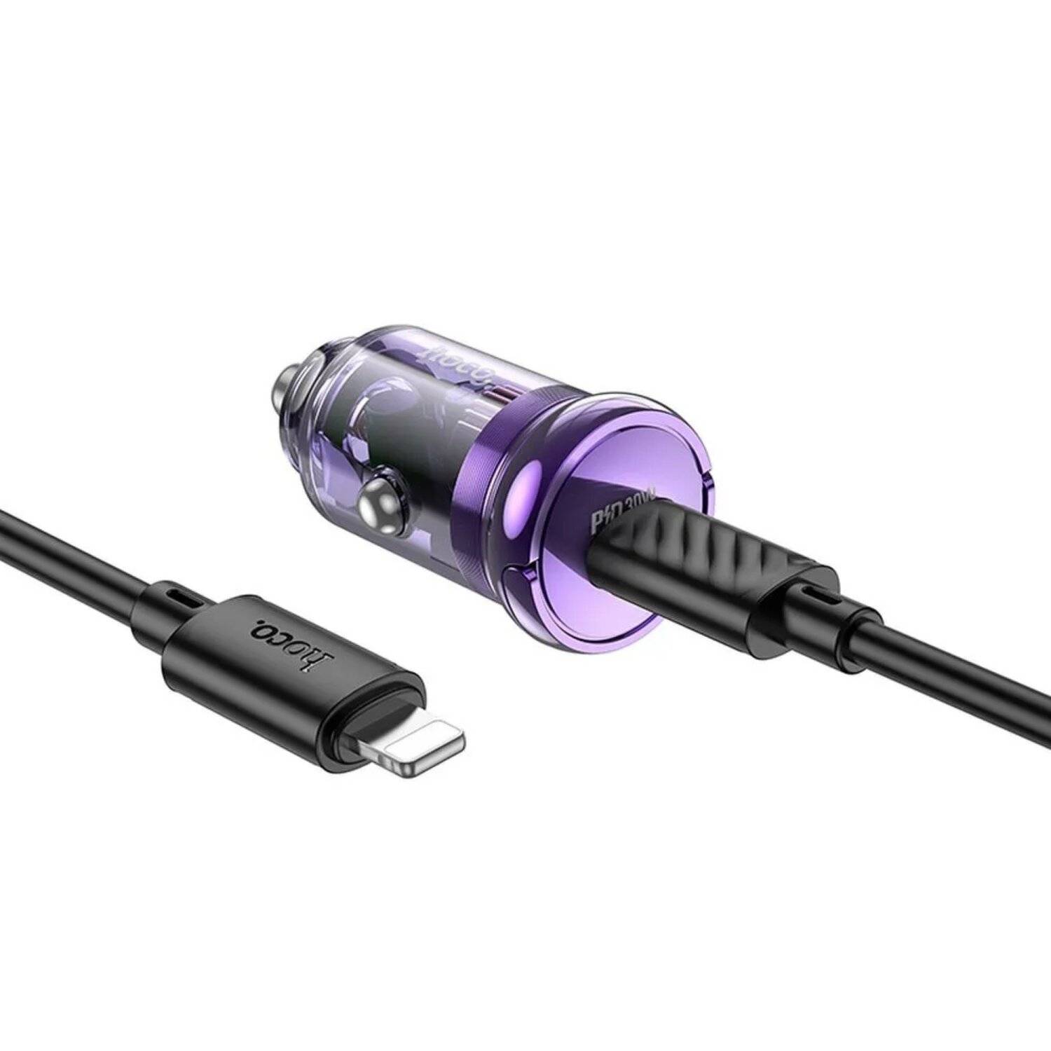 Hoco Autoladegerät USB-C + Kabel USB-C kompatibel mit iPhone PD 30W Lila