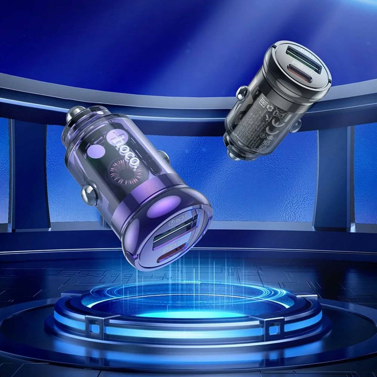 HOCO USB-Autoladegerät QC3.0 + Typ C + Kabel Typ C auf Typ C PD 30W Z53A lila