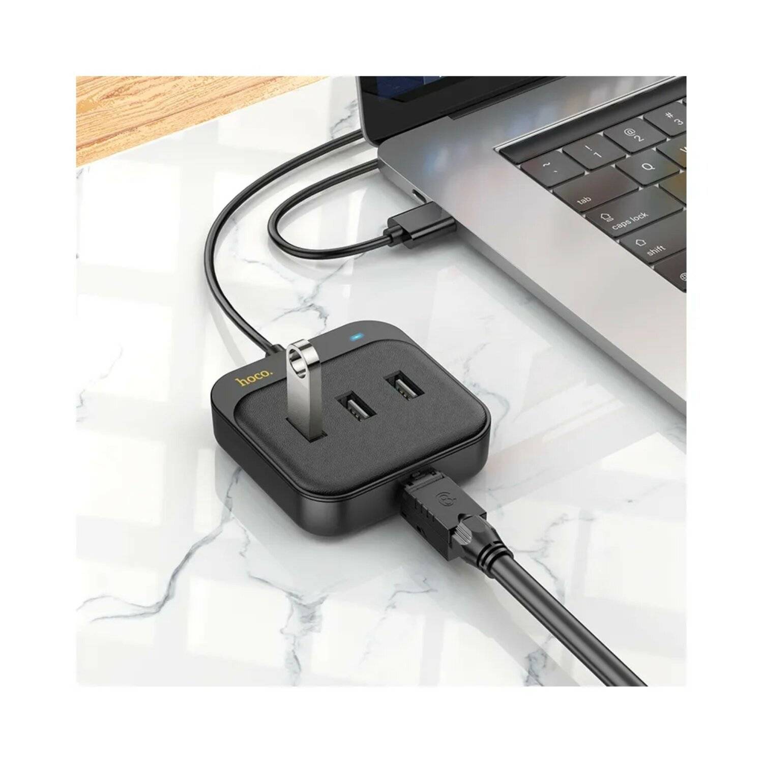 HOCO HUB-Adapter 4in1 USB auf USB2.0*3+RJ45 100 Mbit/s Ethernet Schwarz 1,2 m