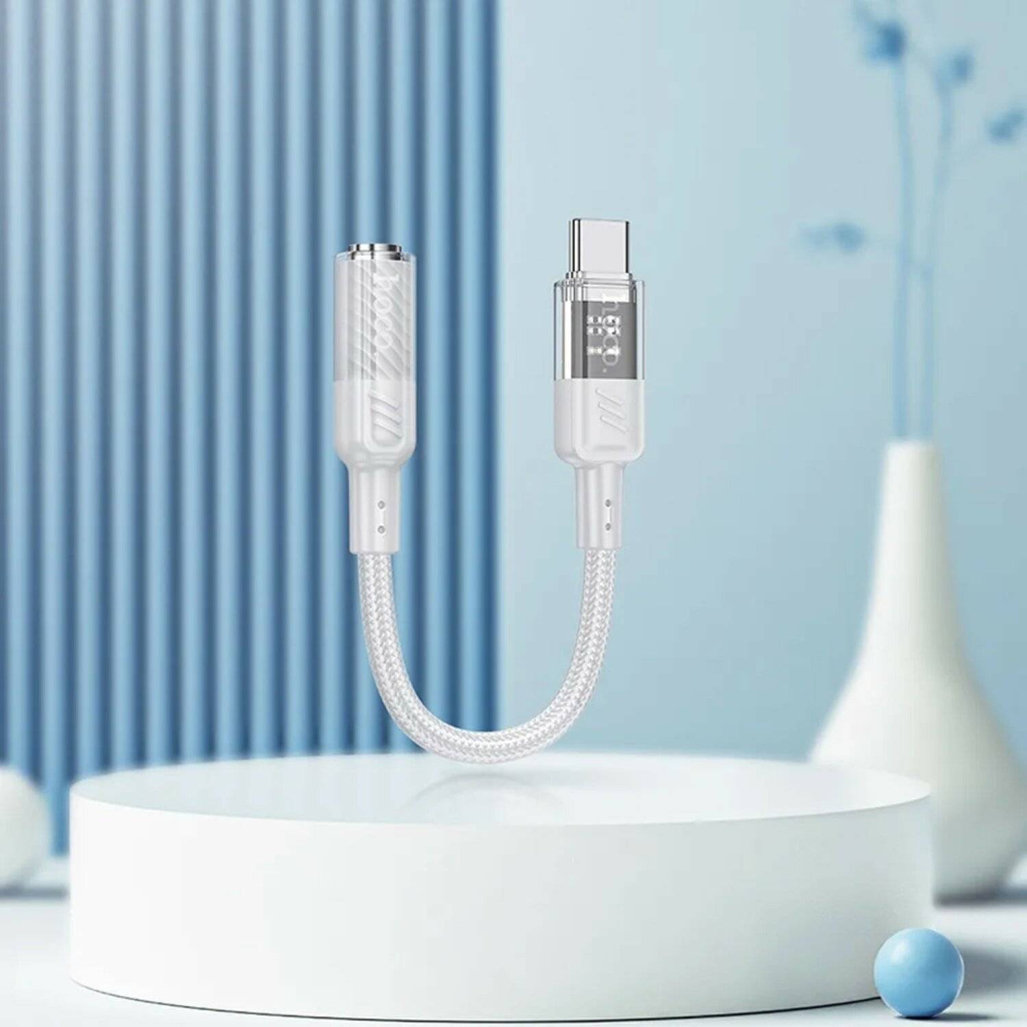 HOCO transparenter Adapter Typ C auf 3,5 mm Spirit LS37 Grau
