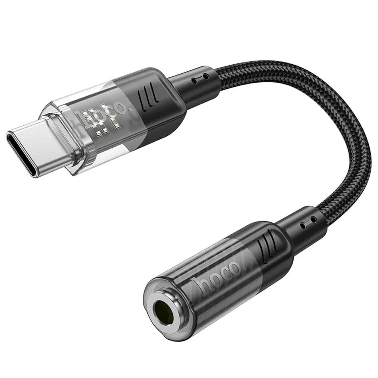 HOCO transparenter Adapter Typ C auf 3,5 mm Spirit LS37 Schwarz
