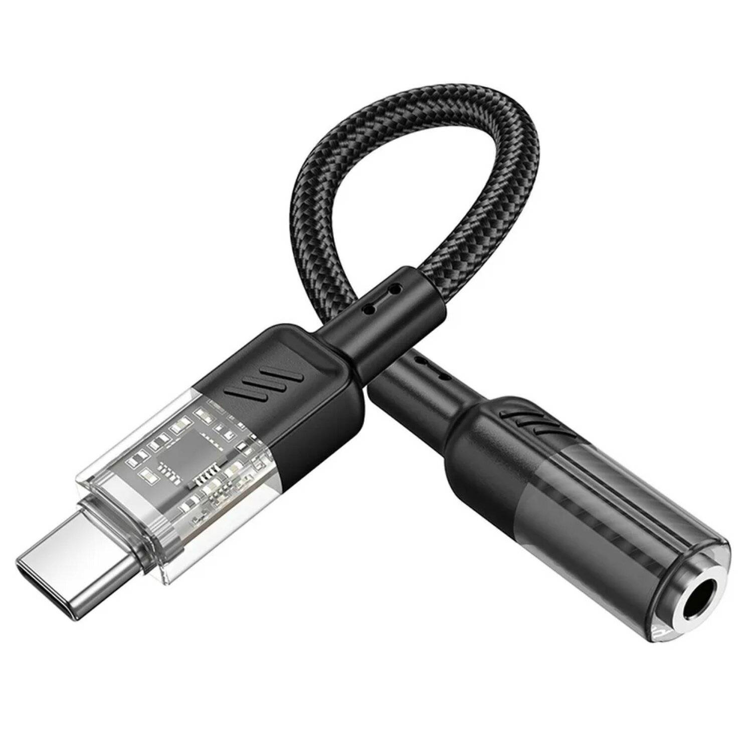HOCO transparenter Adapter Typ C auf 3,5 mm Spirit LS37 Schwarz