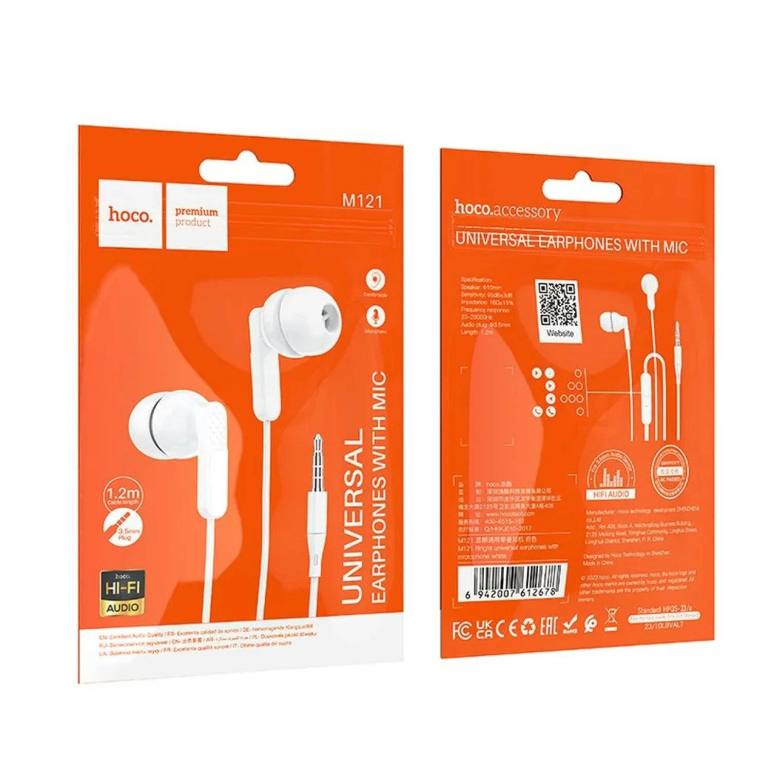 HOCO Headset / In-Ear-Kopfhörer 3,5 mm mit Mikrofon M121 Weiß