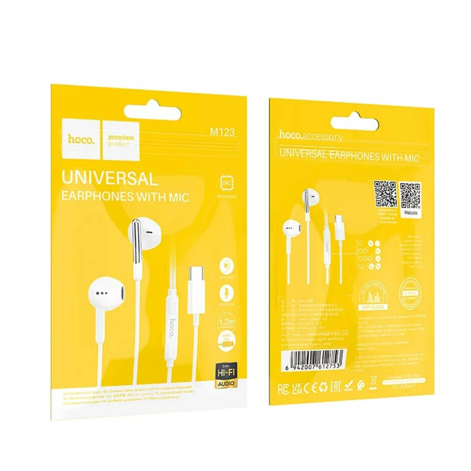 HOCO Typ-C-Headset mit Mikrofon In-Ear-Kopfhörer M123 Weiß