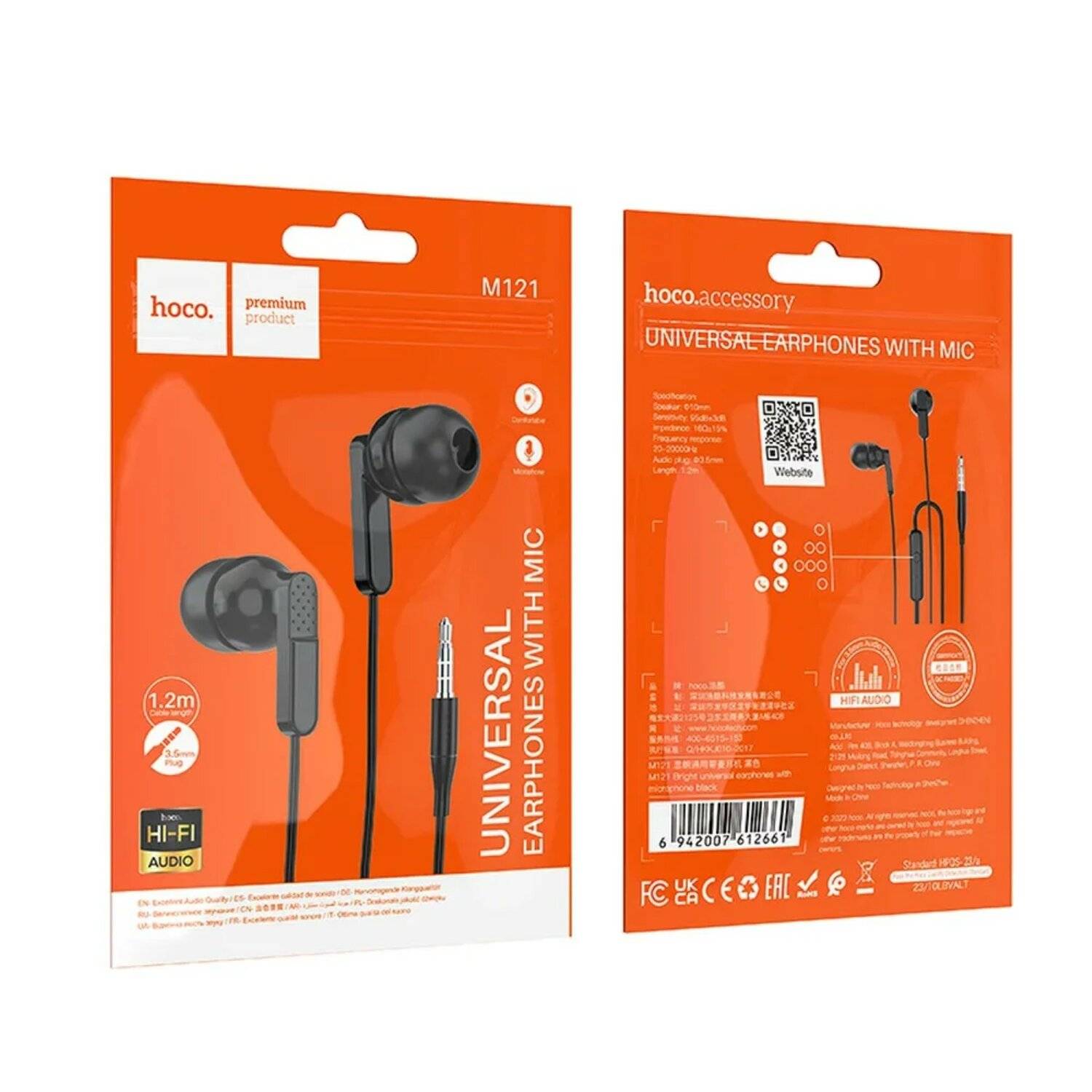 HOCO Headset / In-Ear-Kopfhörer 3,5 mm mit Mikrofon M121 Schwarz