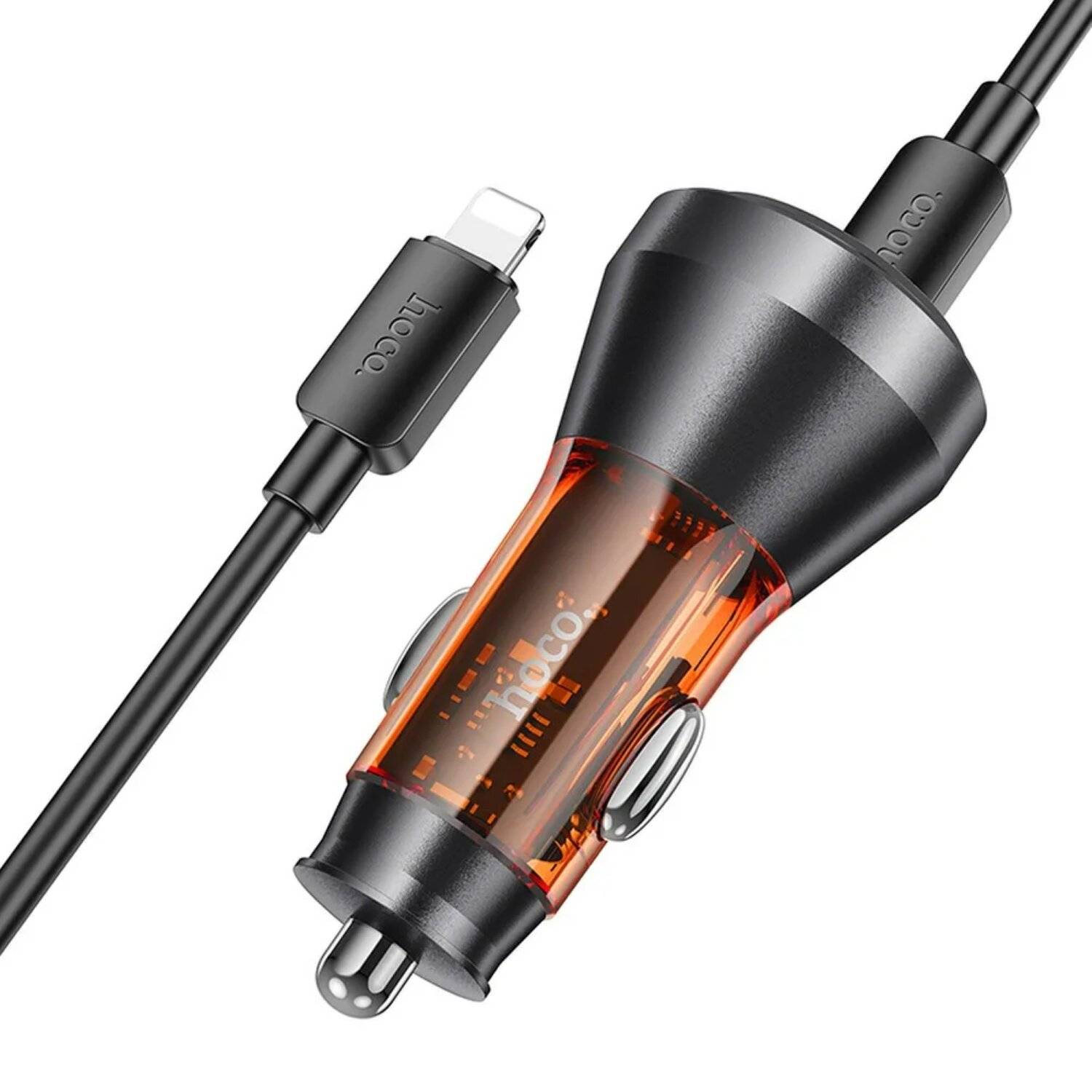 HOCO Autoladegerät USB QC 18W + 2 x Typ C 30W + Kabel Typ C kompatibel mit iPhone PD60W NZ12D orange
