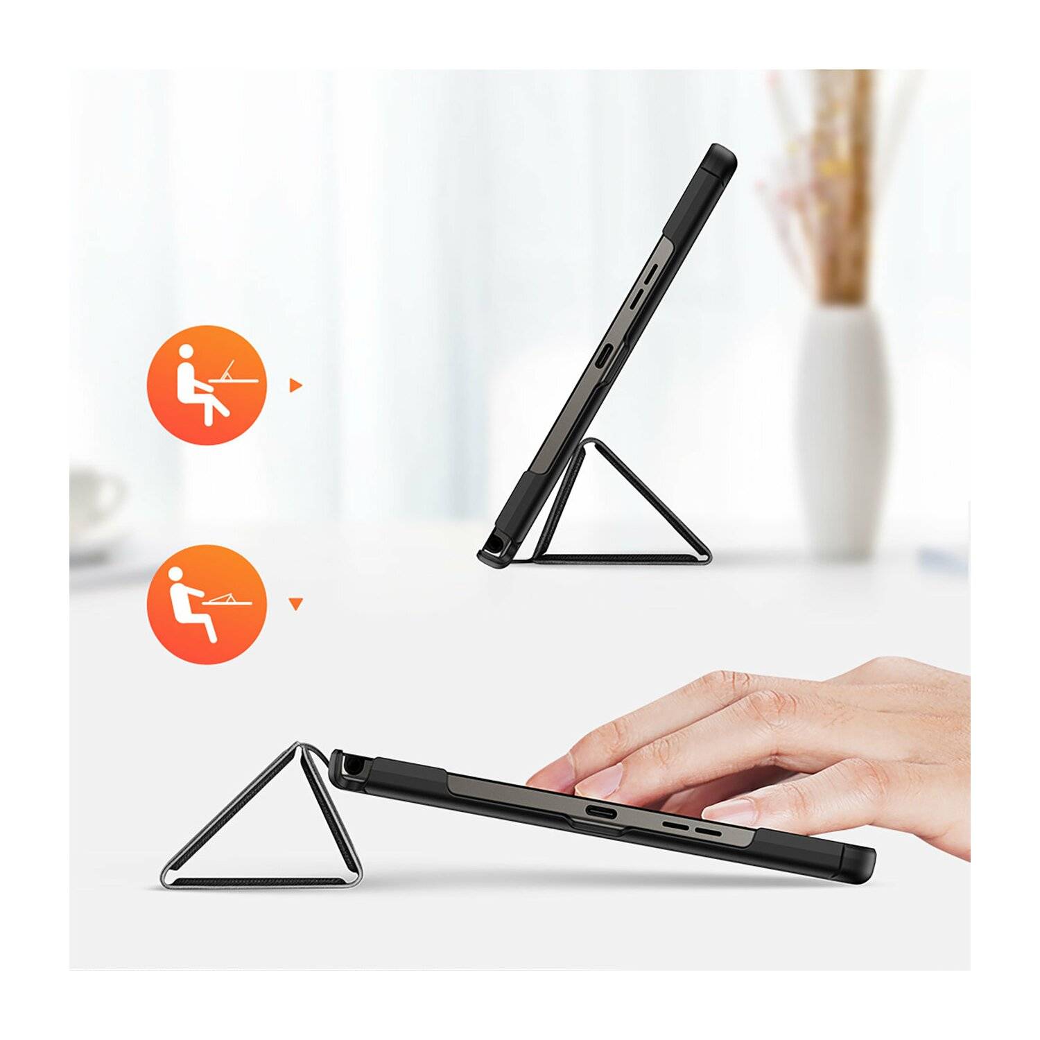 Dux Ducis Domo Hartschale mit Smart Sleep und integrierter Standfunktion für Samsung Galaxy Tab S9/S8 Ultra Schwarz