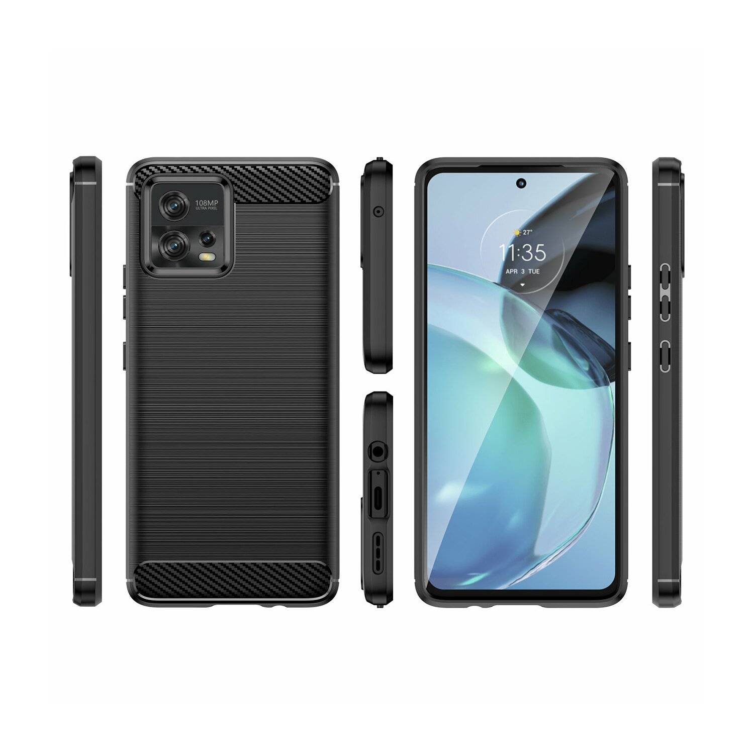 Carbon Case Hülle kompatibel mit Nokia C12 flexible Silikon Carbon Hülle schwarz