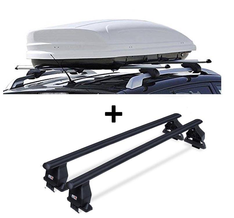 Dachbox VDPMAA460 weiss abschließbar 460Ltr + Dachträger Menabo Tema kompatibel mit Rover 400 1990-1995 Stahl