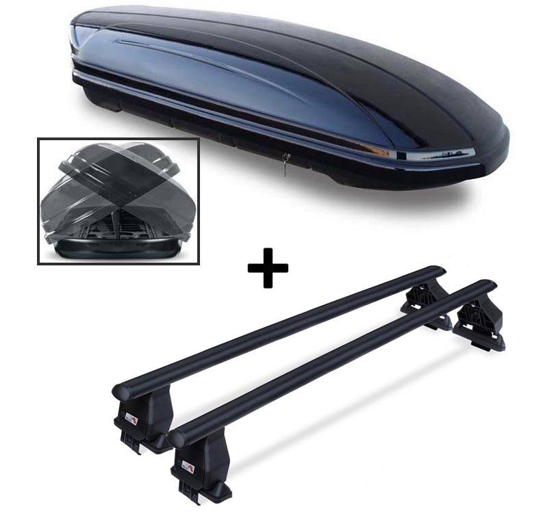Dachbox VDPMAA580 Duo beidseitig aufklappbar abschließbar 580 Ltr + Dachträger Menabo Tema kompatibel mit für Citroen C5 (4Türer) 2001-2007 Stahl