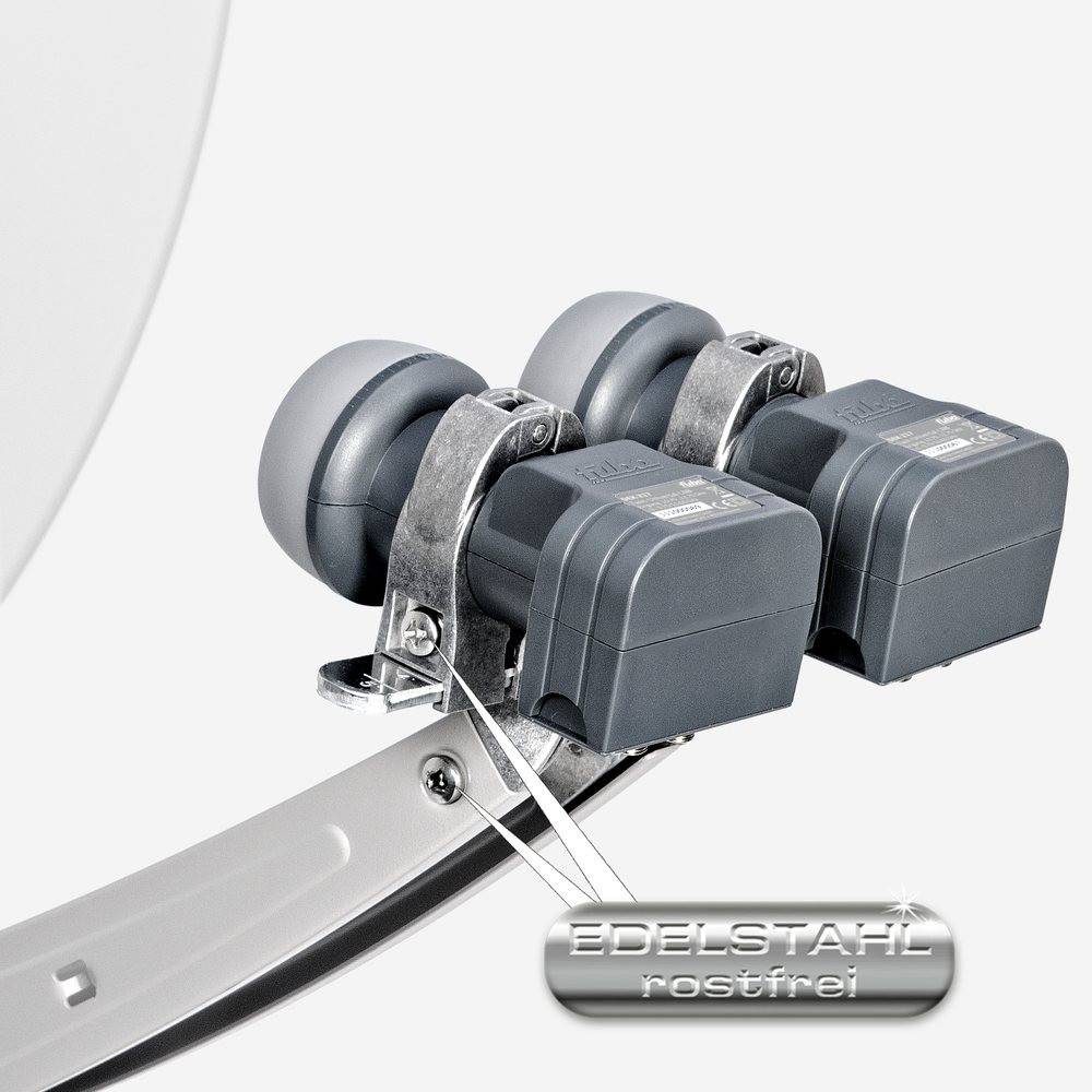 Fuba Sat Anlage 2 Teilnehmer - 2 Satelliten (z.B. Astra/Hotbird) | DAA 780 W Satellitenschüssel 80cm Alu weiß (Testergebnis: ausgezeichnet)* + 2x Tw