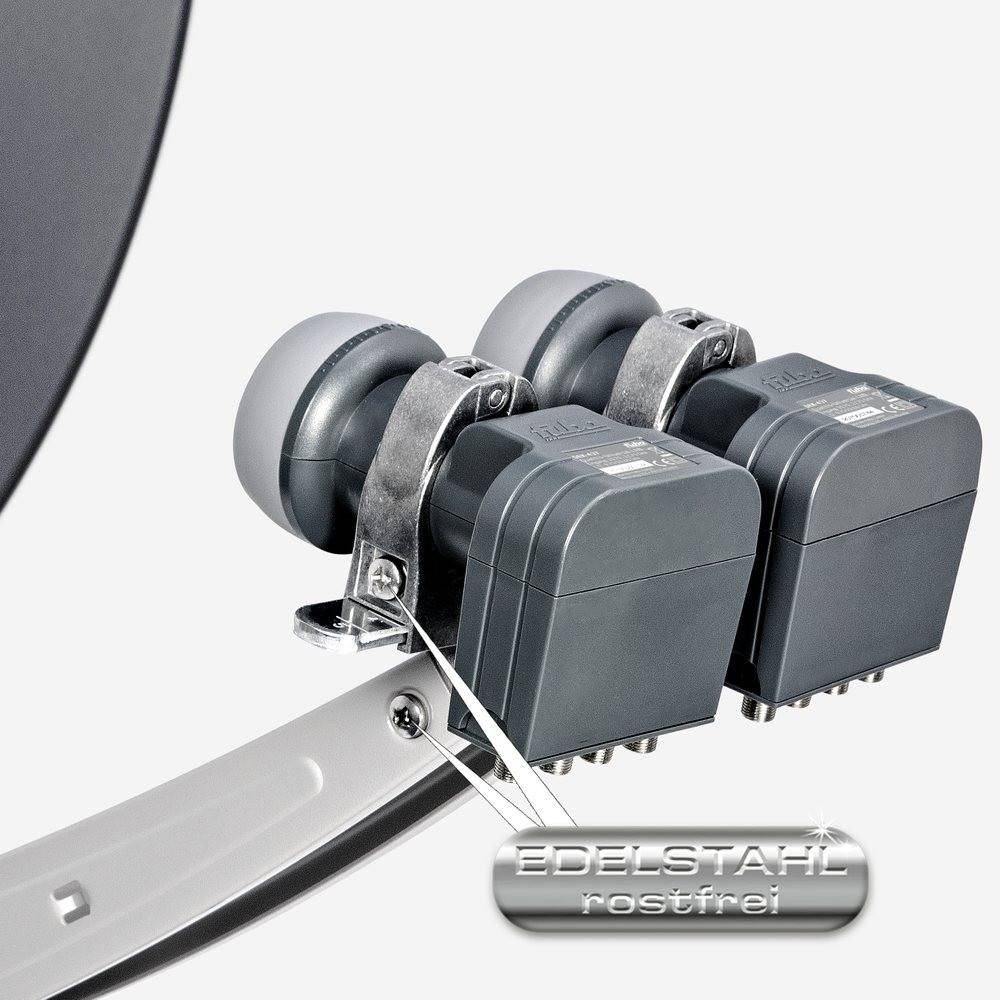 Fuba Sat Anlage 4 Teilnehmer - 2 Satelliten (z.B. Astra/Hotbird) | DAA 780 A Satellitenschüssel 80cm Alu anthrazit (Testergebnis: ausgezeichnet)*