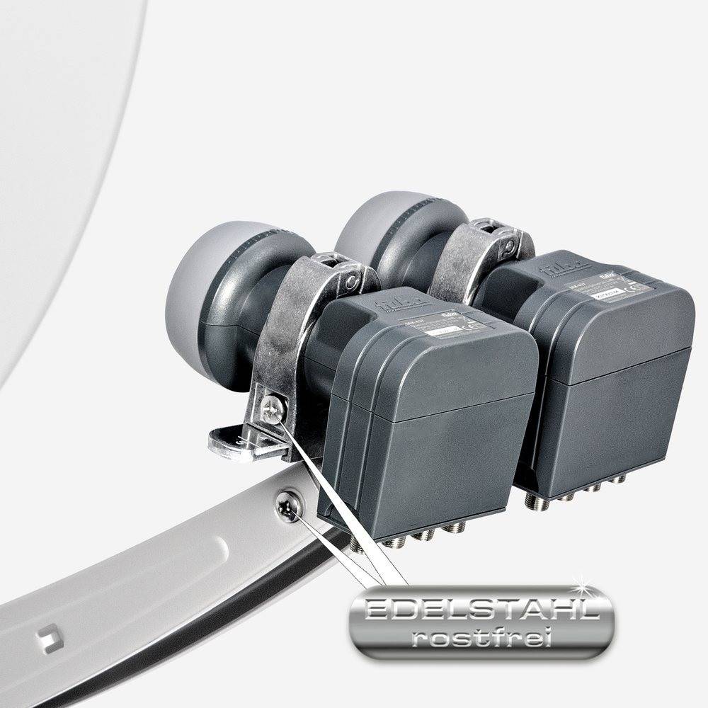 Fuba Sat Anlage 4 Teilnehmer - 2 Satelliten (z.B. Astra/Hotbird) | DAA 780 W Satellitenschüssel 80cm Alu weiß (Testergebnis: ausgezeichnet)* + 2x Qu