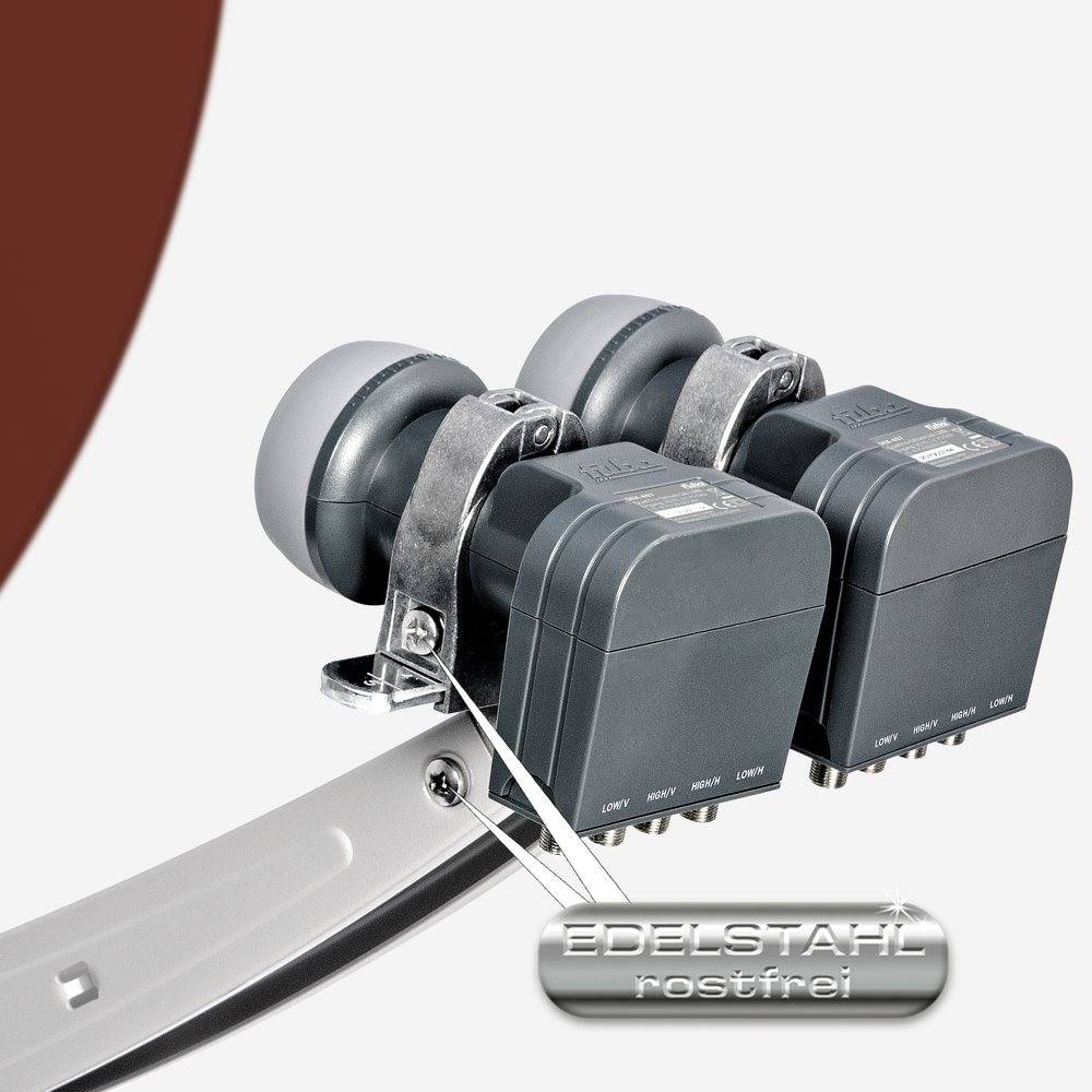 Fuba Sat Anlage 8 Teilnehmer - 2 Satelliten (z.B. Astra/Hotbird) | DAA 780 R Satellitenschüssel 80cm Alu rot (Testergebnis: ausgezeichnet)* + 2x LNB