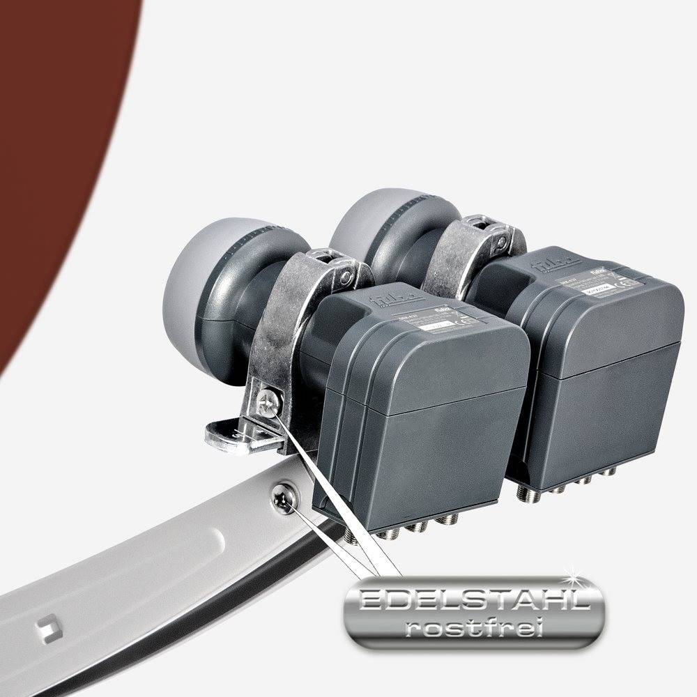 Fuba Sat Anlage 4 Teilnehmer - 2 Satelliten (z.B. Astra/Hotbird) | DAA 780 R Satellitenschüssel 80cm Alu rot (Testergebnis: ausgezeichnet)* + 2x