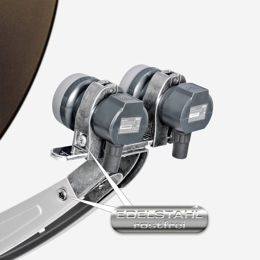 Fuba Sat Anlage 1 Teilnehmer - 2 Satelliten | Satellitenschüssel Komplettset - DAA 850 B Sat-Schüssel 85cm Alu braun + 2x Single LNB 1 Teilnehmer