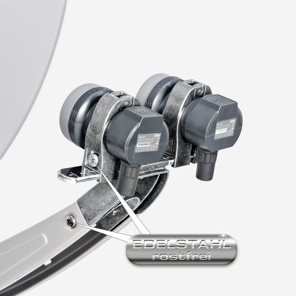 Fuba Sat Anlage 1 Teilnehmer - 2 Satelliten | Satellitenschüssel Komplettset - DAA 850 G Sat-Schüssel 85cm Alu hellgrau + 2x Single LNB 1 Teilnehmer