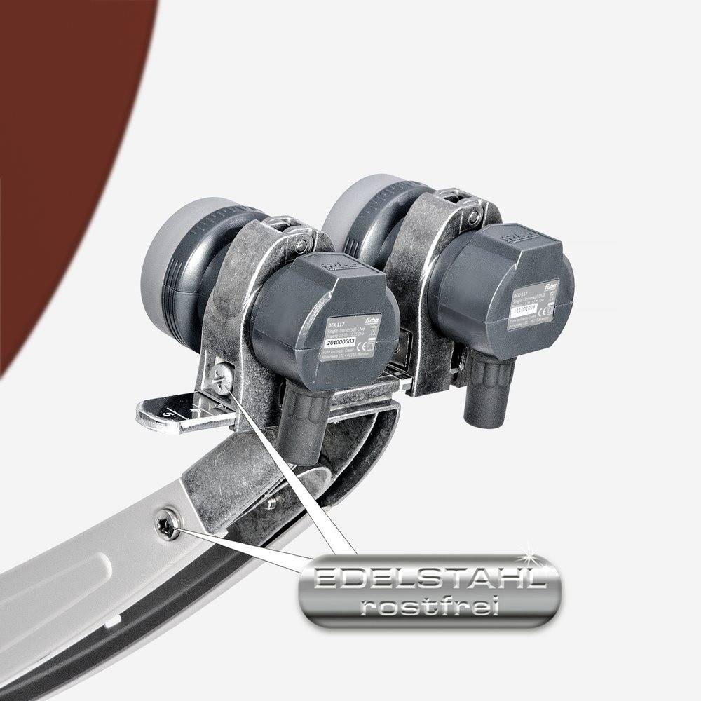 Fuba Sat Anlage 1 Teilnehmer - 2 Satelliten | Satellitenschüssel Komplettset - DAA 850 R Sat-Schüssel 85cm Alu rot + 2x Single LNB 1 Teilnehmer + Mu