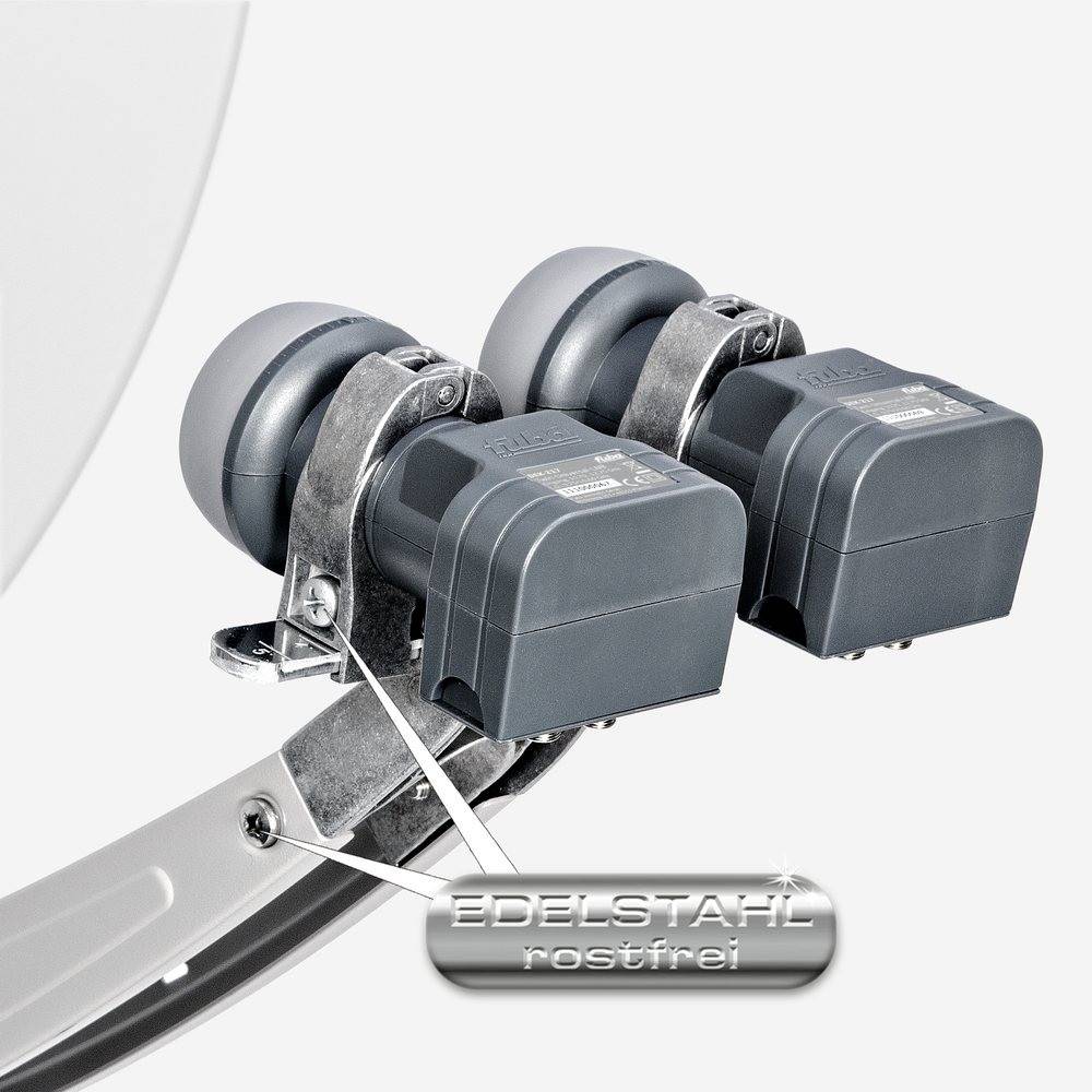 Fuba Sat Anlage 2 Teilnehmer - 2 Satelliten | Satellitenschüssel Komplettset - DAA 850 W Sat-Schüssel 85cm Alu weiß + 2x Twin LNB 2 Teilnehmer + Mu